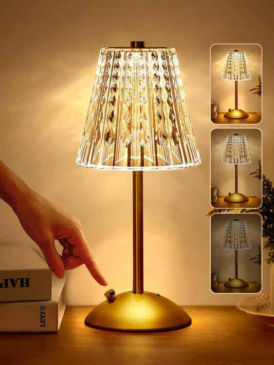 One Fire Table Lamp, Touch Lamps Bedside Lamp, 10-Way Dimmable Crystal Lamp, 3 Colors Rechargeable Lamp,Cordless Lamp for Bedroom,Touch Lamp, Gold Lamp,Table Lamps for Living Room Bedroom Dinner Bar Crystal Table Lamp