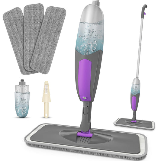 Spray Mop for Cleaning Floors - HOMSIER Microfibre Floor Mops Wet Dry Flat Mop with 550ML Refillable Bottle 3 Washable Pads Replacement, Dust Kitchen Mop for Wooden Laminate Tile Marble Hard Floors Mop-3pads