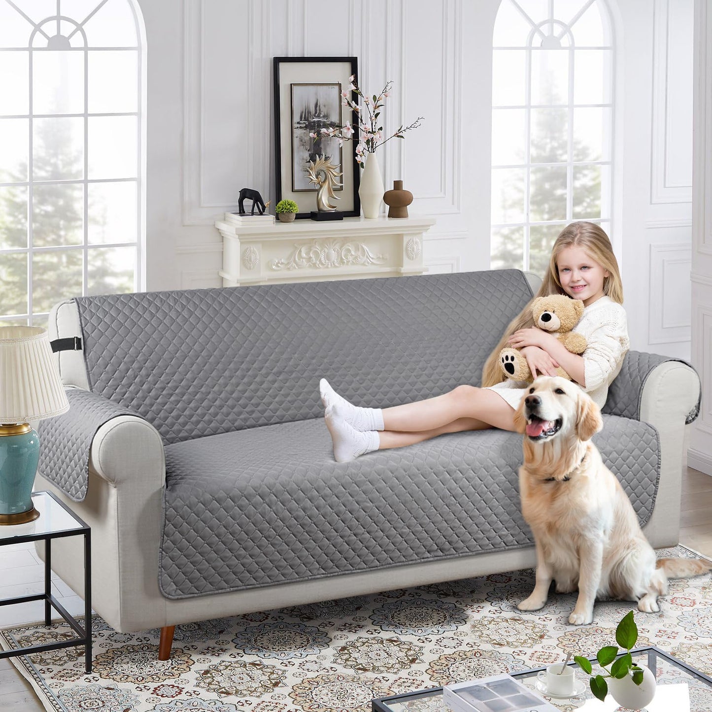 TAOCOCO Sofa Covers 3 Seater,Settee Covers,Sofa Slipcovers,Pet Couch Covers,Non Slip Sofa Covers,Washable Sofa Protectors for Dogs(Pale Grey) 3 Seater Cover Pale Grey