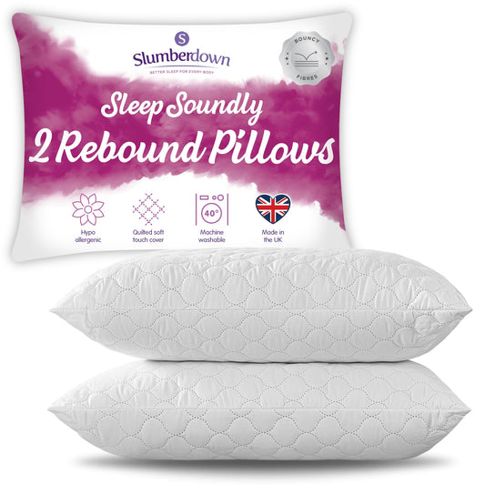 Slumberdown Hotel Quality Pillows 2 Pack - Bouncy Firm Support Side Sleeper Bed Pillow for Neck, Back and Shoulder Pain Relief - Comfortable, Soft Touch Quilted Cover, Hypoallergenic (48cm x 74cm)