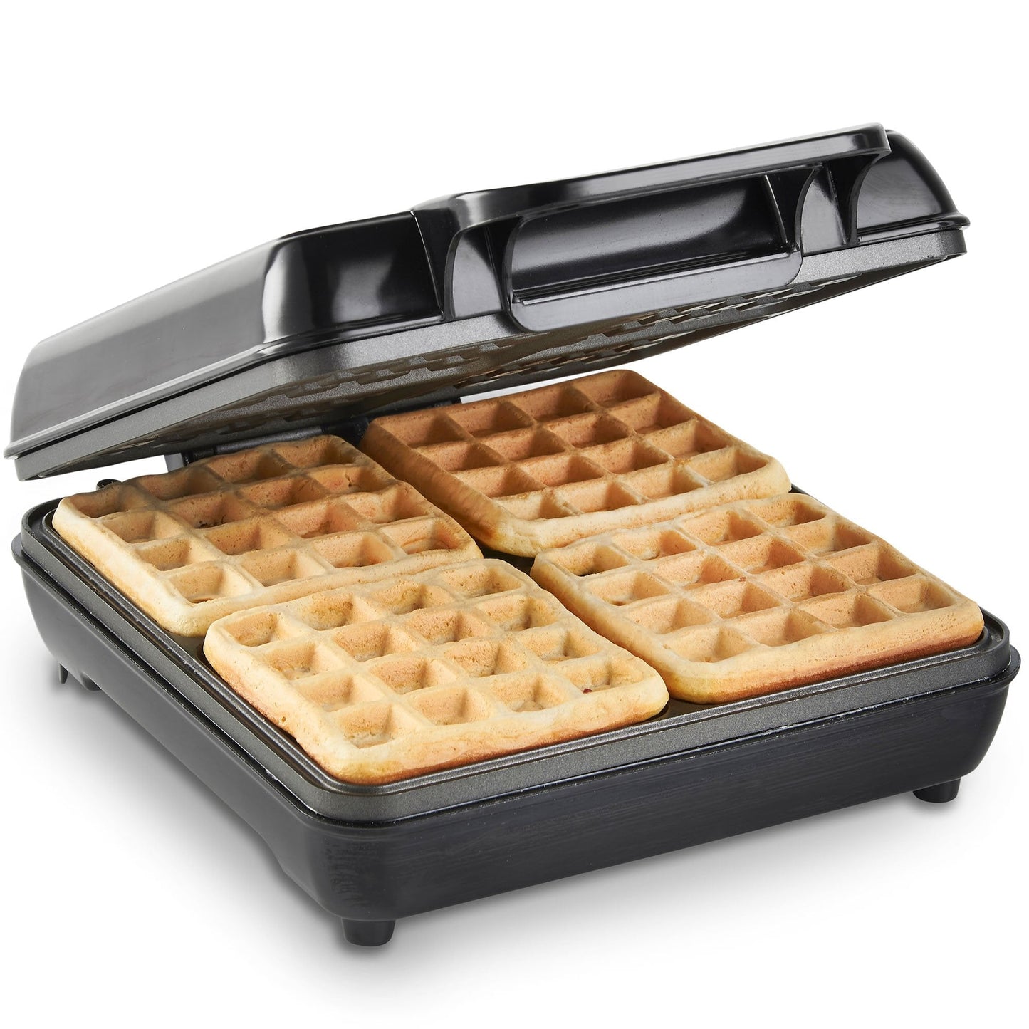 VonShef Waffle Maker Large – 4 Slice Waffle Iron with Non-Stick Plates, 1100W, Quad Belgian & American Waffle Machine, Cool Touch Handle – Silver