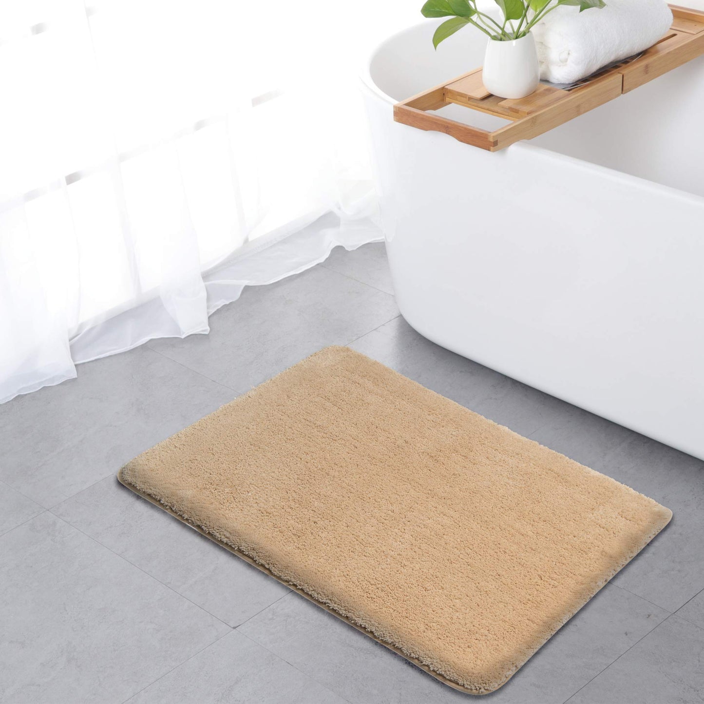 SFLXO 80cm x 50cm Non Slip Bath Mat Machine Washable Bath-Mats For Bathroom Durable Soft Bath Rugs Water Absorbent Bathroom Mats Fluffy Microfiber Bath Rug Creme Beige