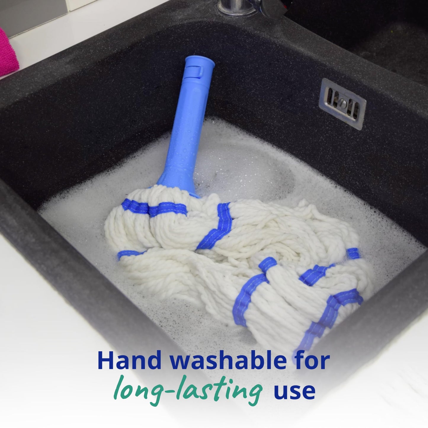 Spontex Twist Mop - Microfibre Mop with Built-In Self Wringing System - Non-Scratch Scourer Pad for Tough Stains - Cleans Laminate, Wood & Tile Flooring - Washable Mop Head