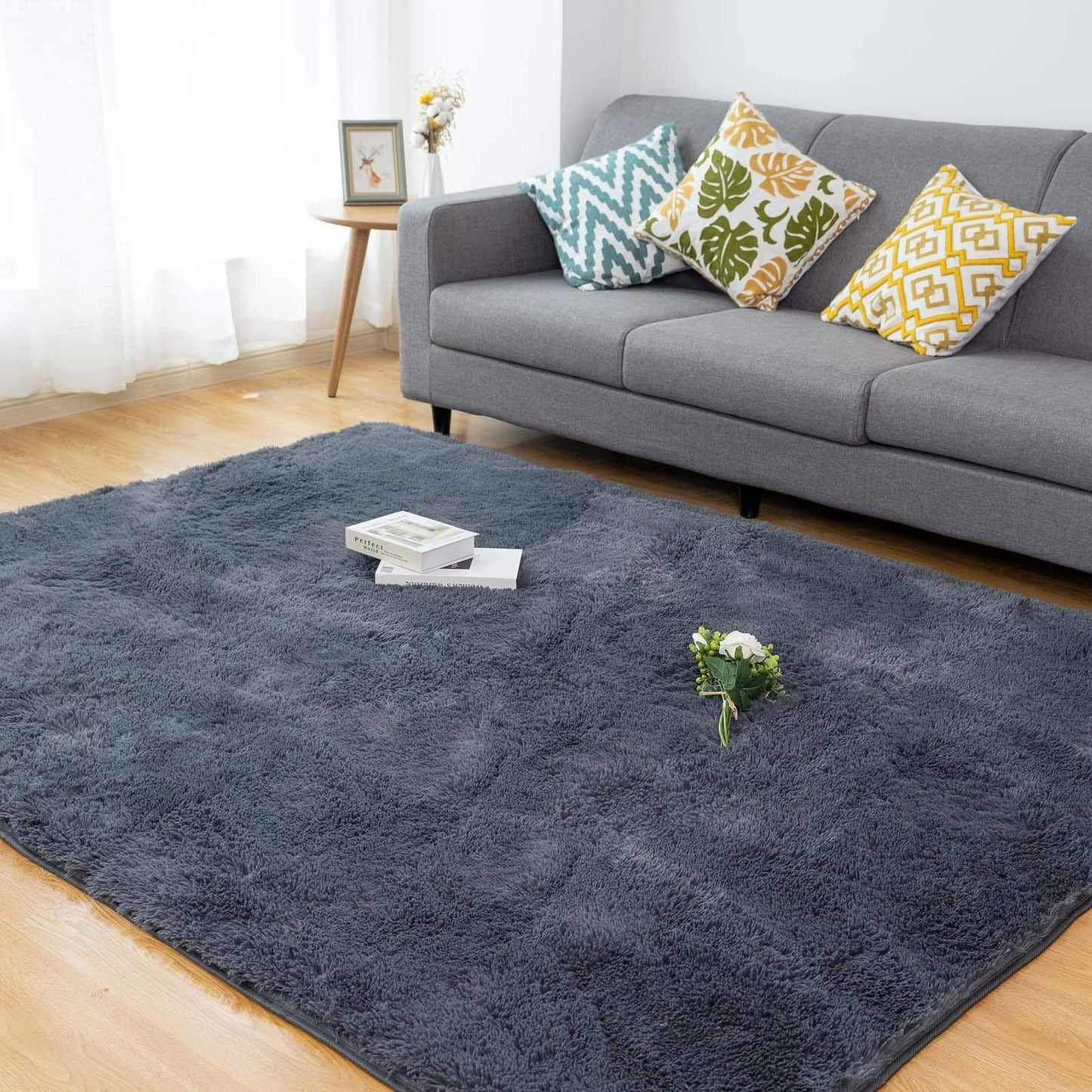 CHOSHOME Grey Rugs Living Room Rug Super Soft Bedroom Large Rugs Anti Slip Rug Carpet Fluffy Rugs Modern Floor Living Room Rug Grey Non Shedding Carpet for Nursery Rugs (Grey, 90 x 150cm) 90x150CM Gray