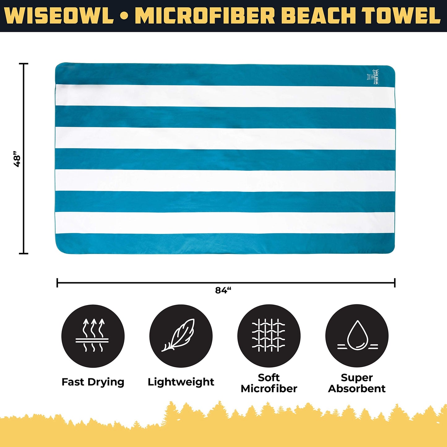 Wise Owl Outfitters Microfibre Beach Towel - Extra Large, Quick Dry, Swimming & Travel Towel for Adults and Kids Blue Large Beach Towel (210x90cm)