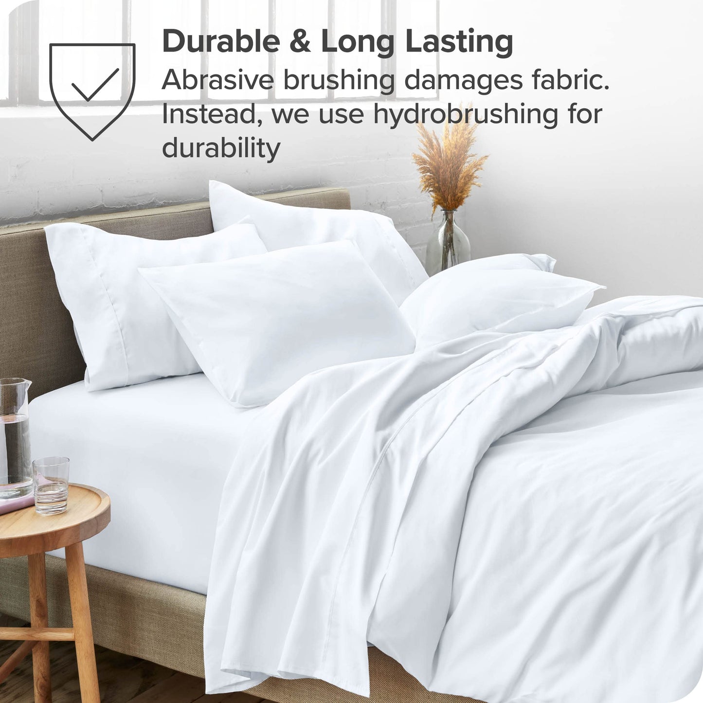 Bare Home King Sheet Set - 1800 Ultra-Soft Microfibre King Bed Sheets - Hydro-Brushed - Deep Pocket - 4 Piece Set - Fitted Sheet, Flat Sheet, and 2 Pillowcases - Bedding Sheets (King, White) 01 - White