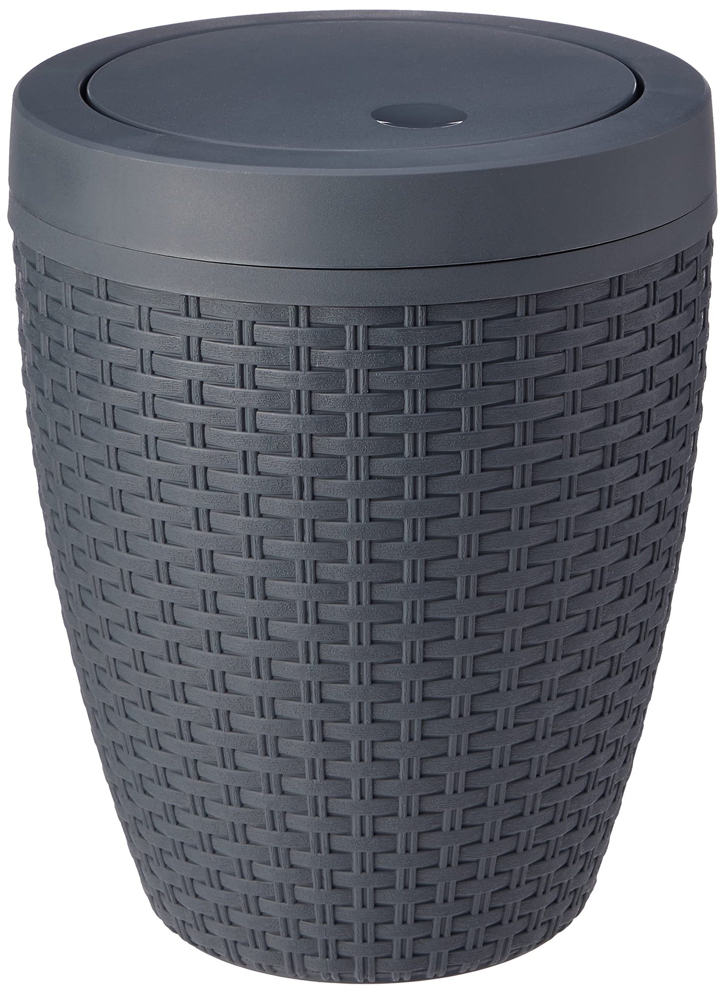 Addis Faux Rattan Round Swing Lid Bathroom Bin, Charcoal, 517488 Swing Bin