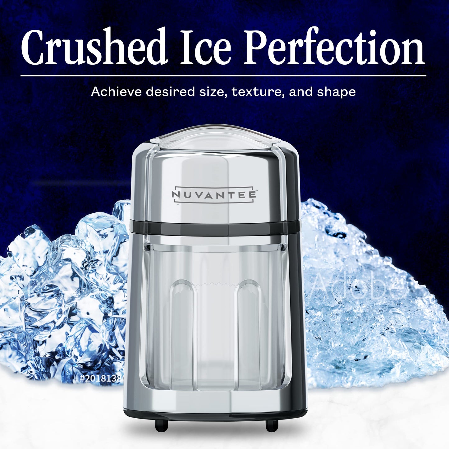 Nuvantee Ice Crusher – Manual Hand Crank Crushers w/Built-in Stainless-Steel Blades for Customisable Cubes - Bucket and Spoon Included