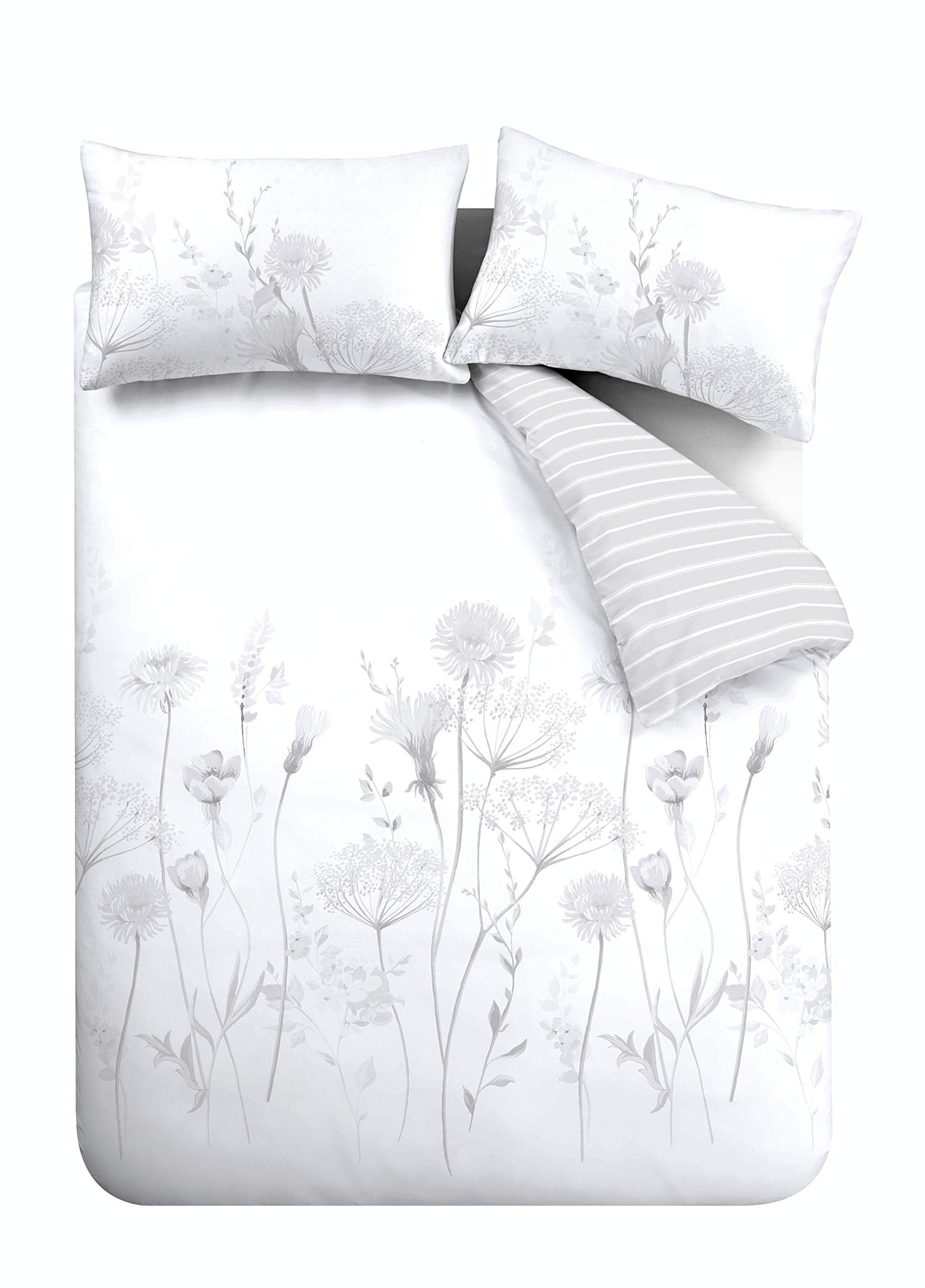 Catherine Lansfield Meadowsweet Floral Reversible King Duvet Cover Set with Pillowcases White