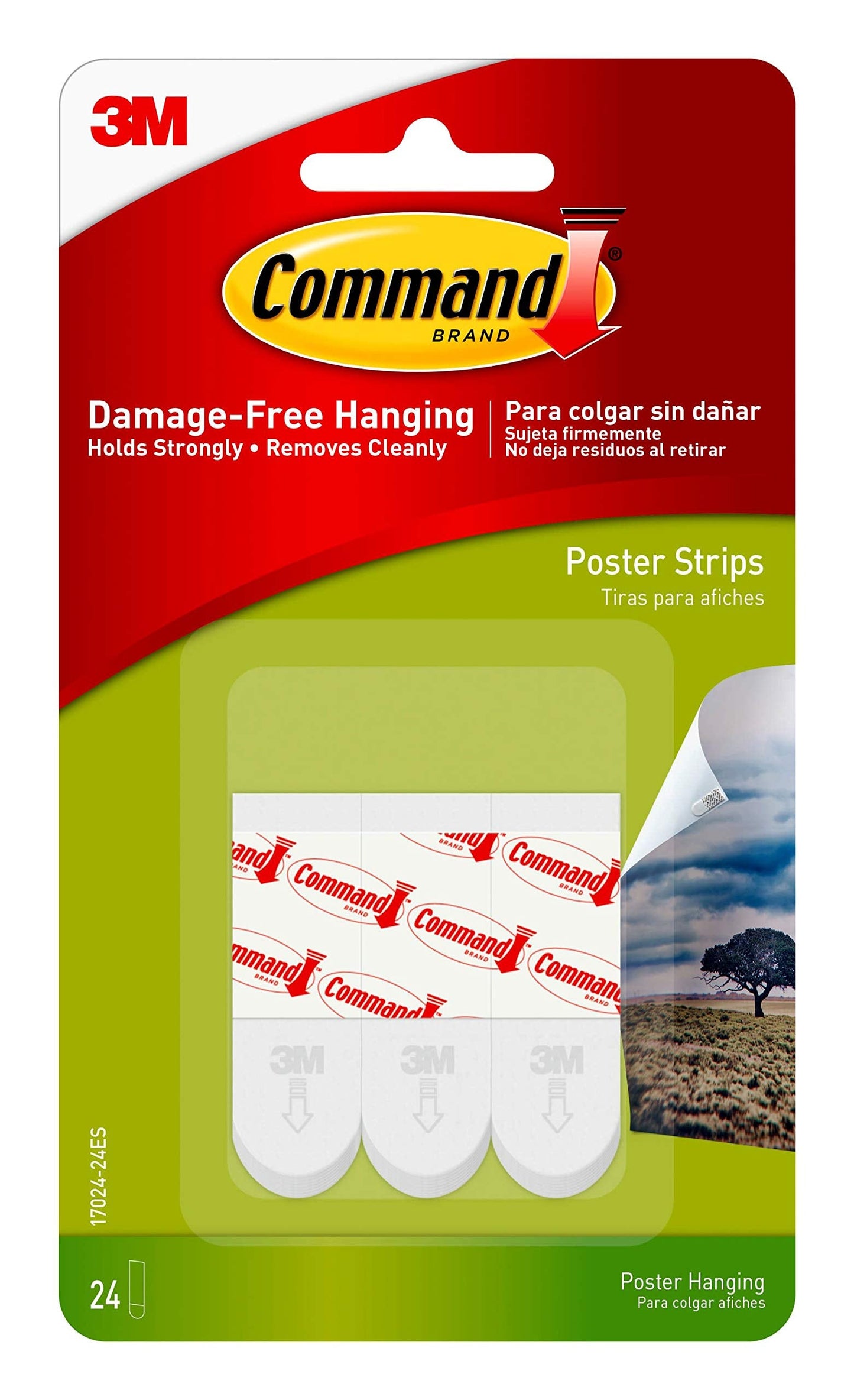 Command Poster Hanging Strips, Small, White, 24-Strips (17024-24ES) 24 Strips Single