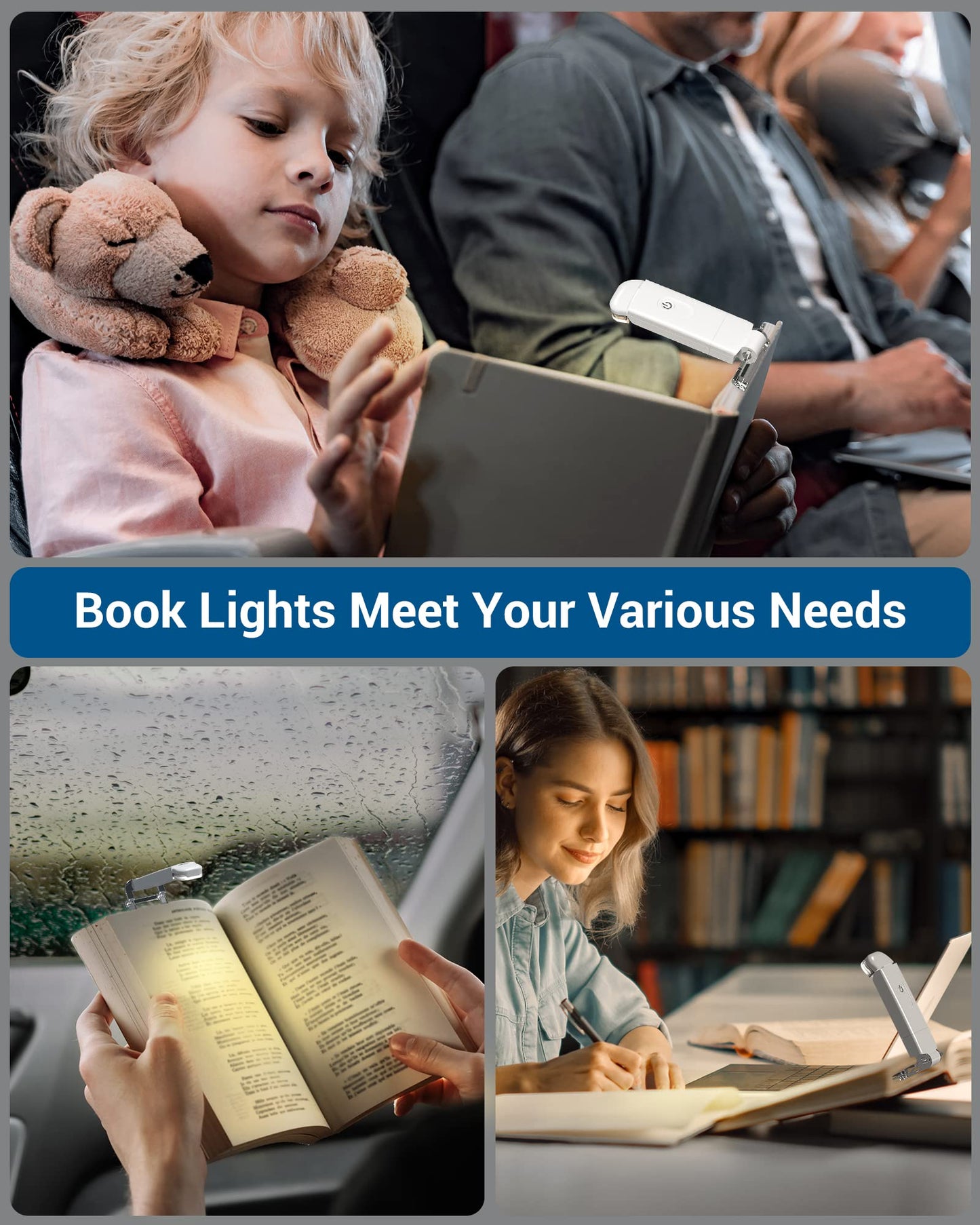 DEWENWILS Book Reading Light, Warm White Clip On LED with 2 Adjustable Brightness for Eye Protection, Rechargeable USB, Christmas Gifts for Bookworms, Kids(White)