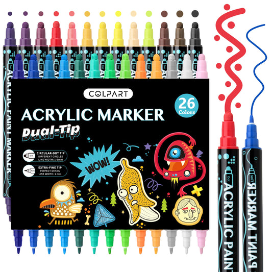 Acrylic Paint Pens Paint Markers-26 Colors Dual Tip Paint Pens For Rock Painting Wood Canvas Plastic Metal And Stone, Acrylic Dot Markers Pen For DIY Christmas Crafts Making Art Supplies Colouring Dual Tip Pen 26 Colours