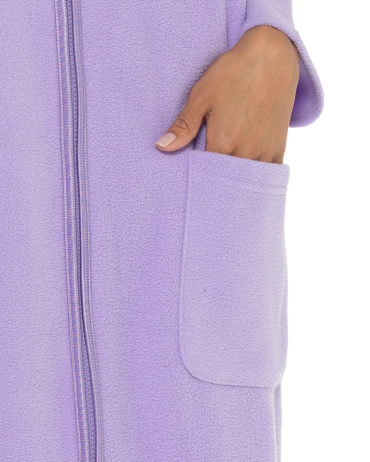 Undercover Ladies Zip Up Soft Fleece Dressing Gown, Zipped Robe with Satin Trim UK 10-28 Rose, Purple, Blue, Lilac & Pink 18-20 Lilac (Collar)