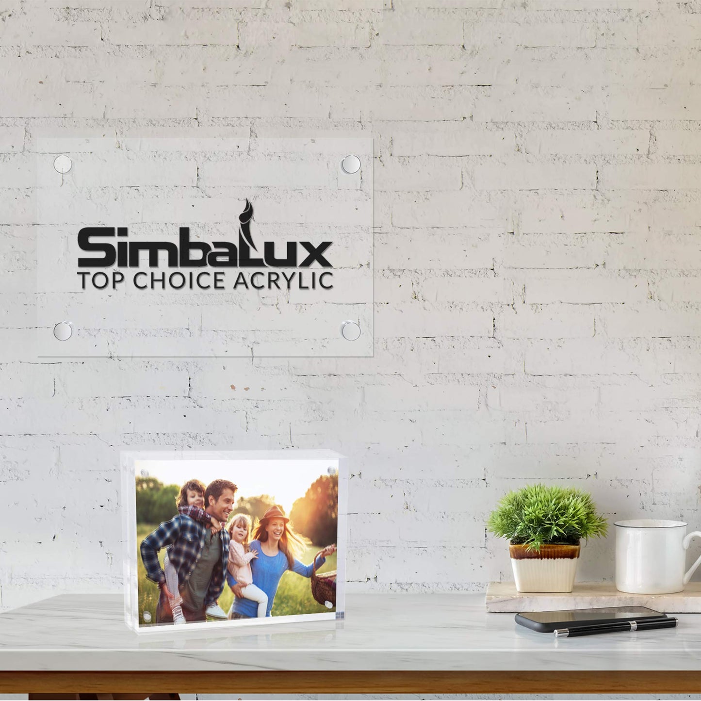 SimbaLux Magnetic Acrylic Picture Photo Frame 5x7 inches (3 Pack), Clear Glass Like, Double Sided Frameless Desktop Floating Display, Free Standing, Easy to Change 5" x 7" 3-Pack