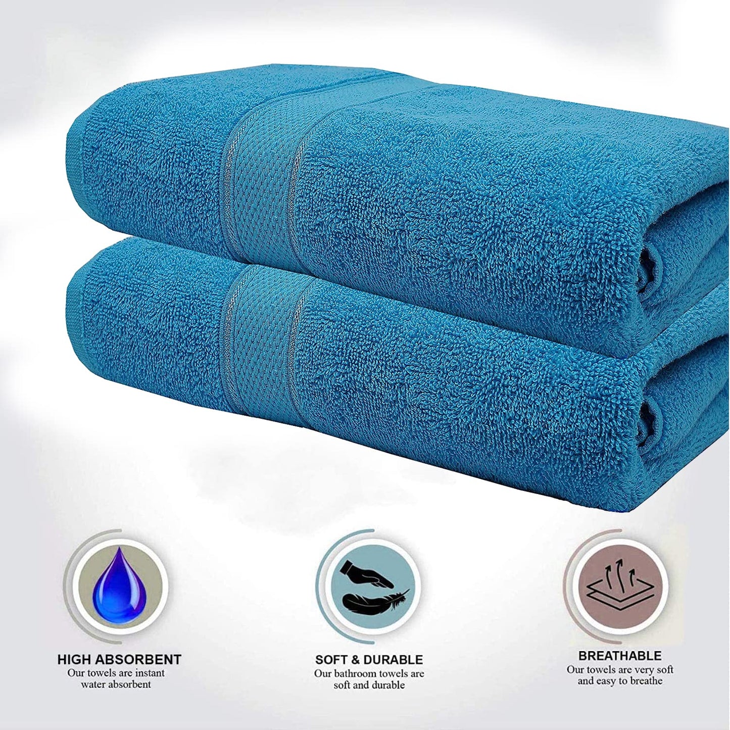 CB CASABELLA 2 Piece Jumbo Bath sheets 100% Combed Cotton Extra Large Bath Towel bale set super Absorbent Soft Aqua Blue 2 Pack 90X180 CM Bath sheets Extra Large Bathroom Set Beach Towel