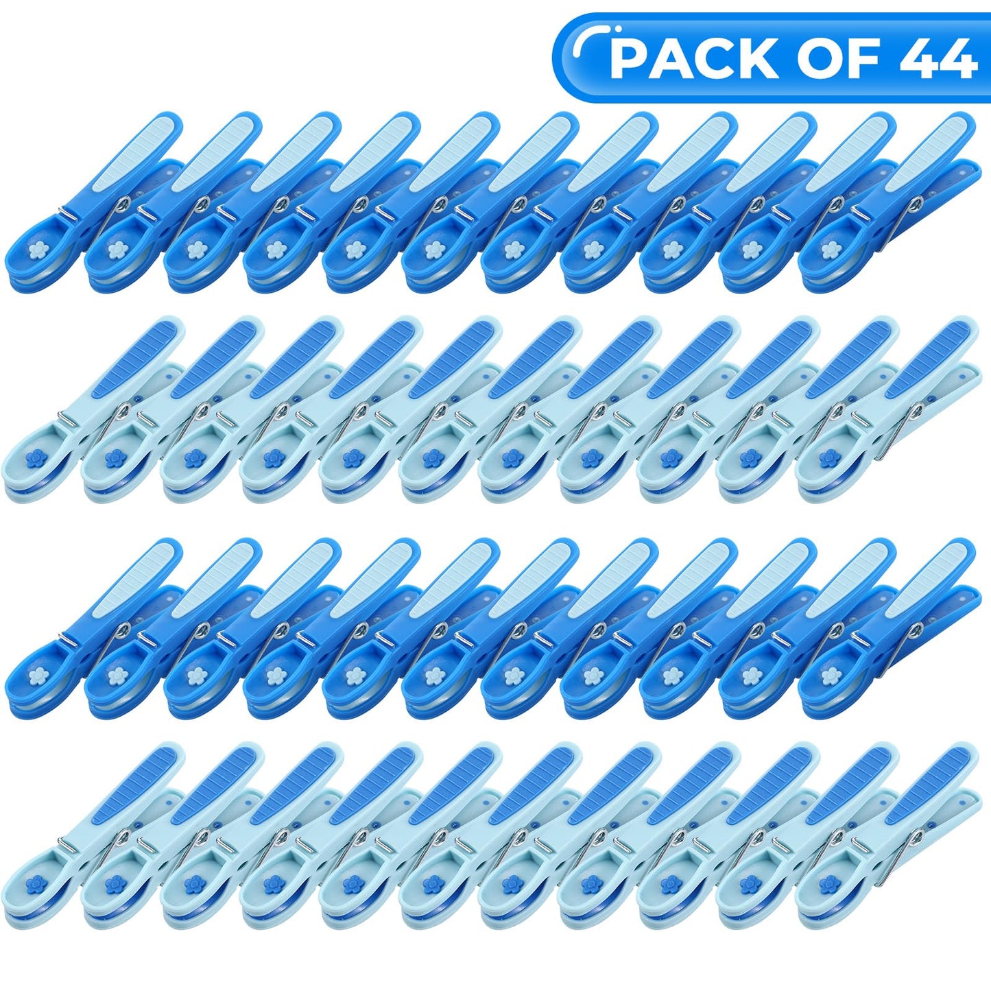 Fabsome Pegs for Washing Line Pack of 44, Non Slip Soft Grip Strong Clothes Washing Pegs, Long Lasting Plastic Laundry Pegs with Rubber Pad (Blue, 44 Pcs) L 80 mm x W 15 mm