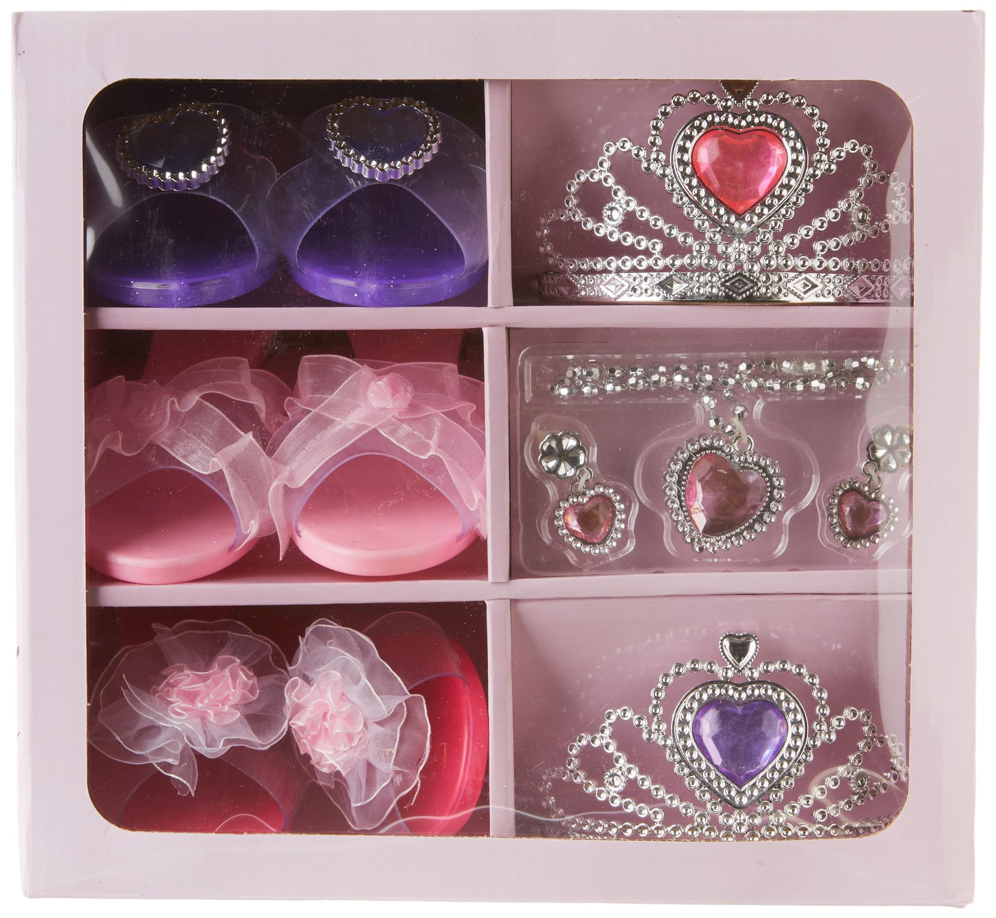 Dress Up America My Princess Dress Up Shoes Set for Kids- Crown for Girls, 3 Shoe Pairs,Earrings,Necklace - Little Girl and Toddler Role-Play Gift Set