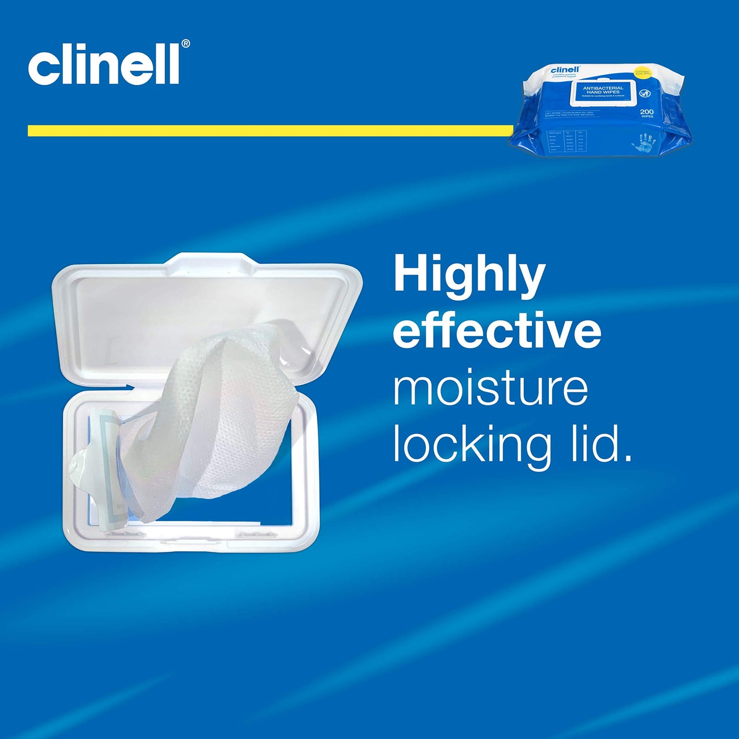 Clinell CAHW200 Antibacterial Hand Wipe Suitable for Hands and Surfaces, 1 Pack of 200 wipes ,15 x 10 x 12 centimeters Single