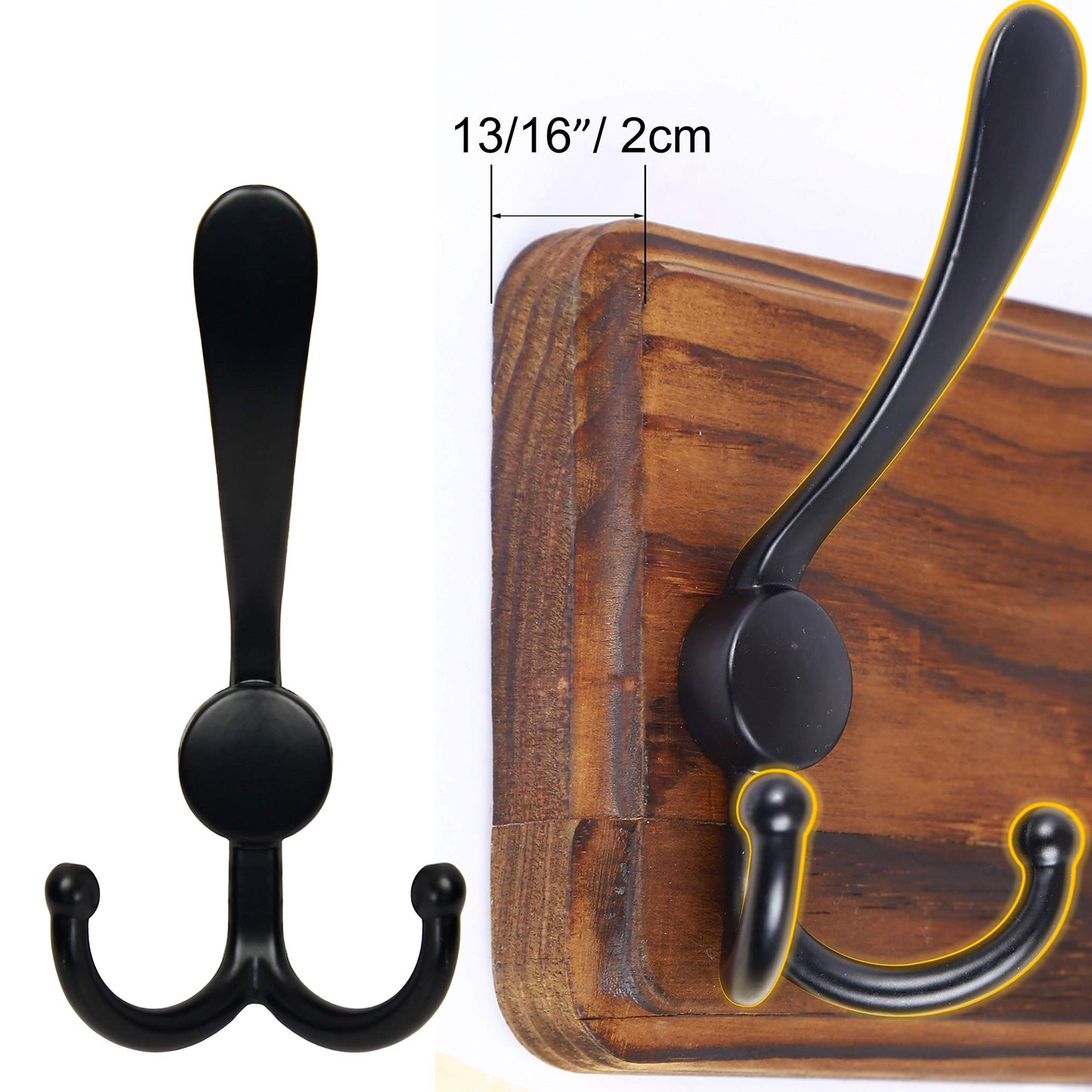 SKOLOO Coat Rack Wall Mounted - Wooden, Heavy Duty, Rustic Coat Hooks for Wall, 16'' Hole to Hole, Wall Coat Rack with 5 Triple Hooks for Hanging Clothes, Jacket, Hat(Brown) 1 Item-5 Hooks Brown Plate & Black Hook