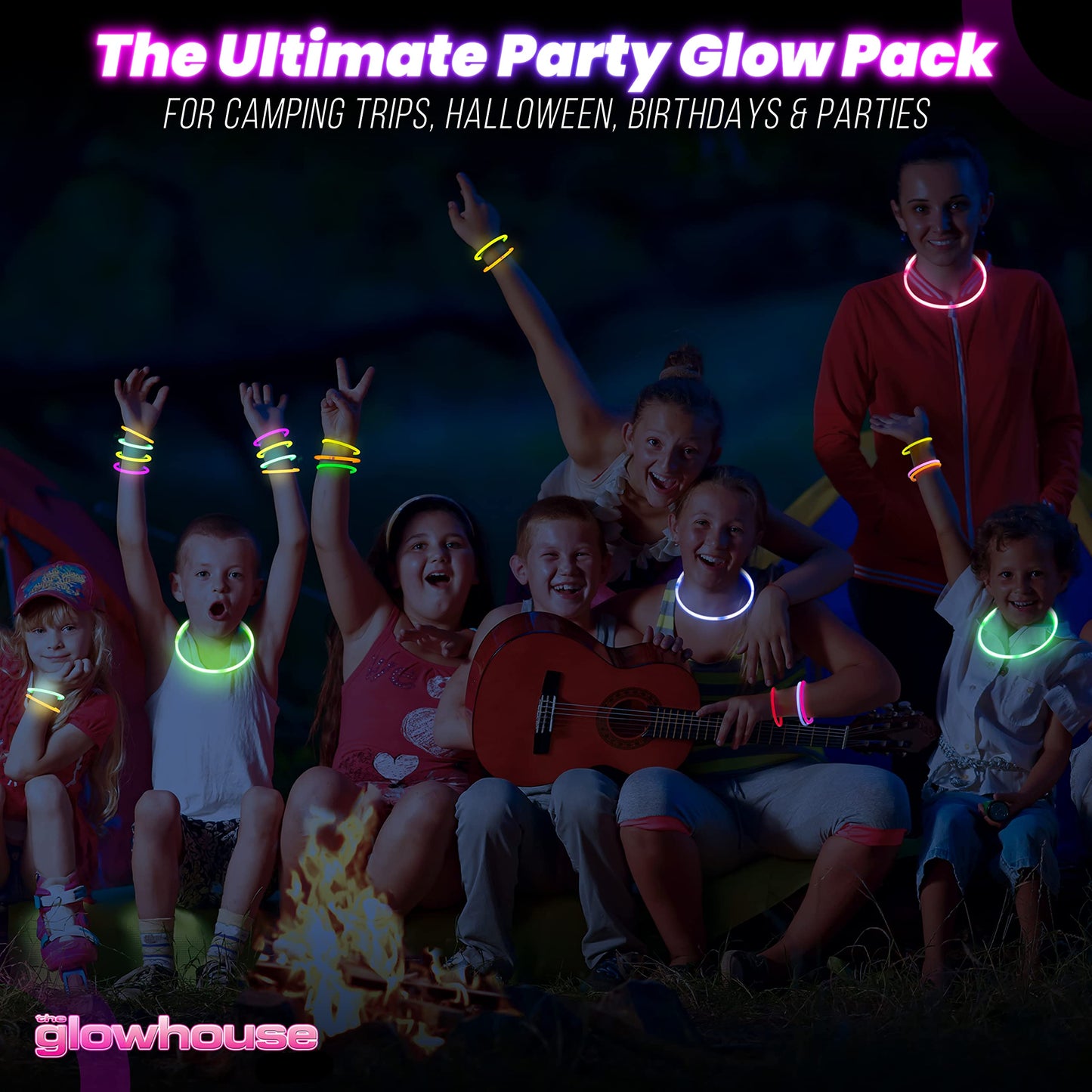 The Glowhouse UK Premium Glow Sticks for Kids Adults Bulk 205 Pcs Party Pack inc Glow Glasses kit and Connectors for Bracelets and Necklaces. Mixed Bright Long Lasting Glowsticks UK