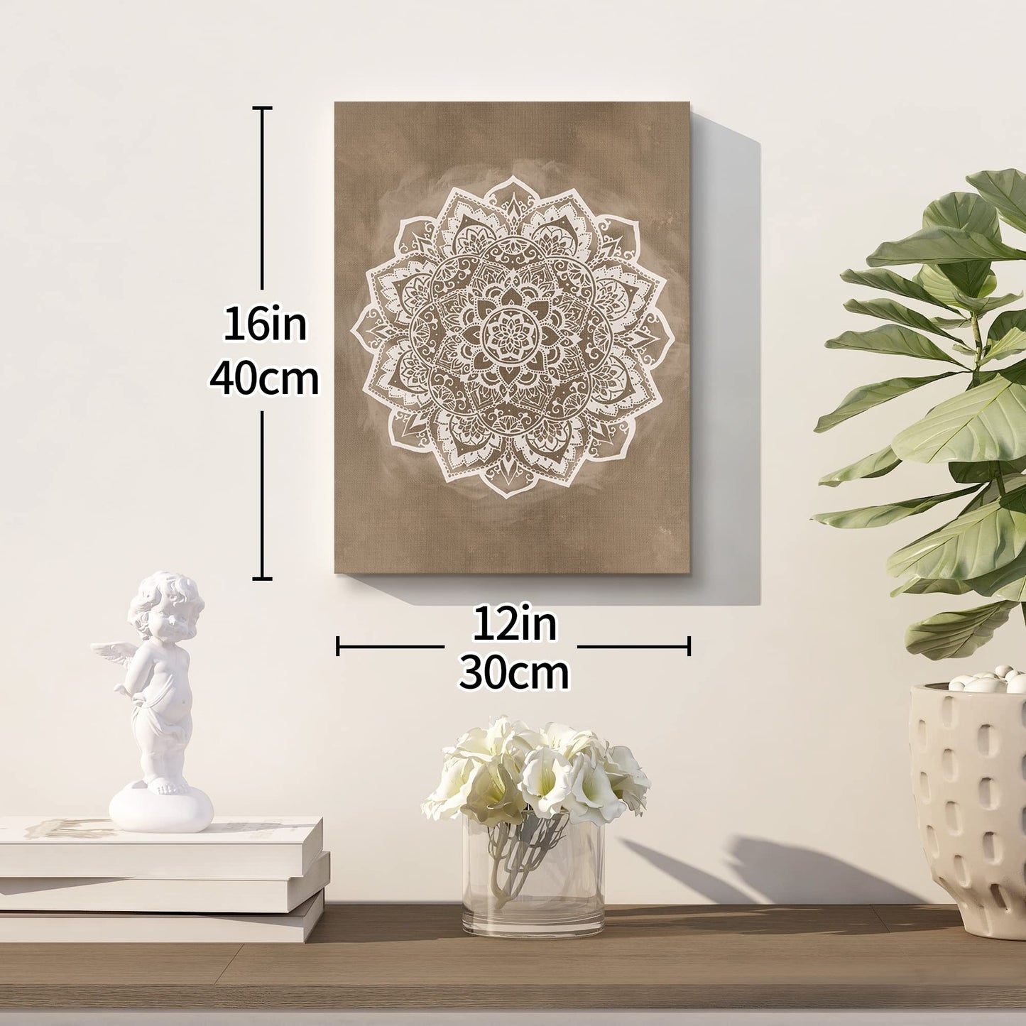 SUMGAR Mandala Wall Art Boho Coffee Pictures Brown Indian Bohemian Art Prints for Walls Floral Canvas Painting Flower Artwork for Bedroom Bathroom Living Room Yoga Room 30x40cm Set of 3 Brown Mandala