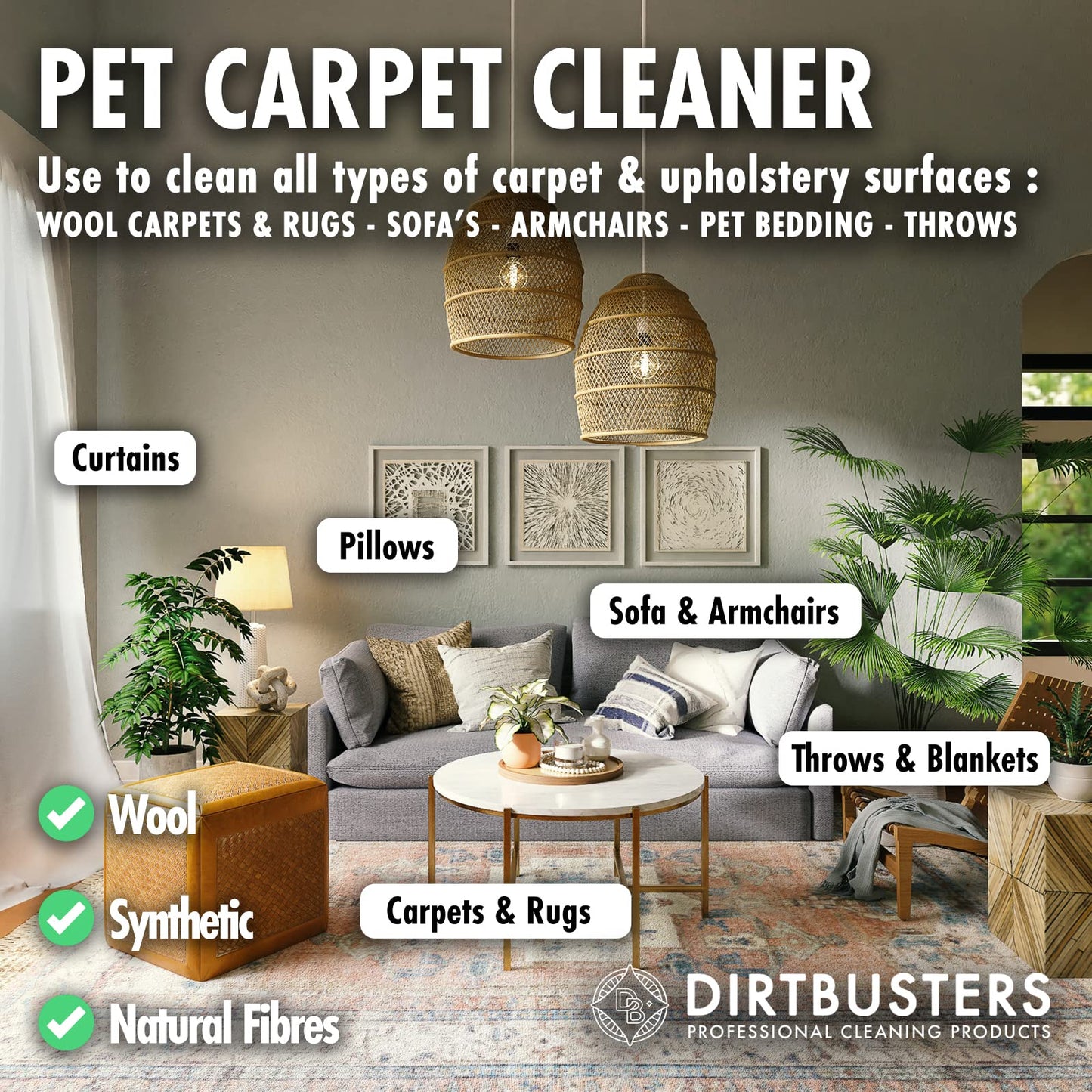 Dirtbusters Pet Carpet Cleaner Shampoo, Cleaning Solution For Odour, Urine & Stains, Geranium & Chamomile (5L) 1