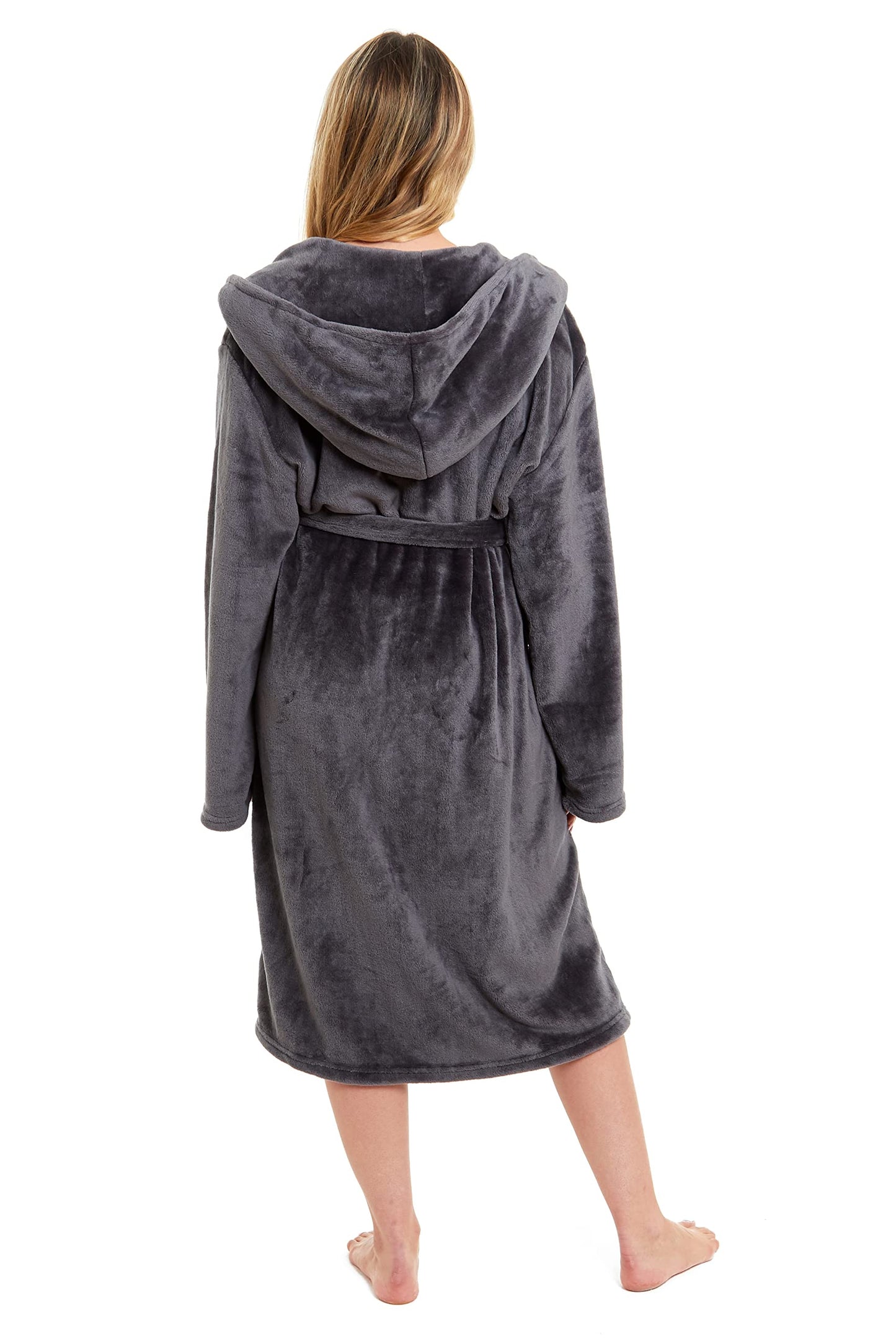 Daisy Dreamer Ladies Dressing Gown Soft Plush Bath Robe for Women Housecoat Loungewear Bathrobe Soft Shimmer Fleece Gowns Charcoal XL