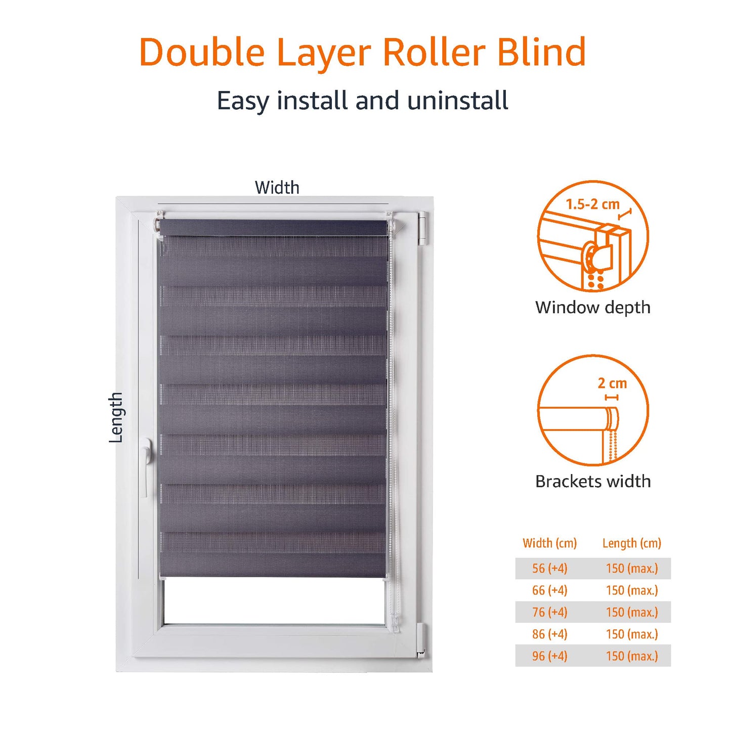 Amazon Basics Double layer rollo blind, White, 56 x 150 cm