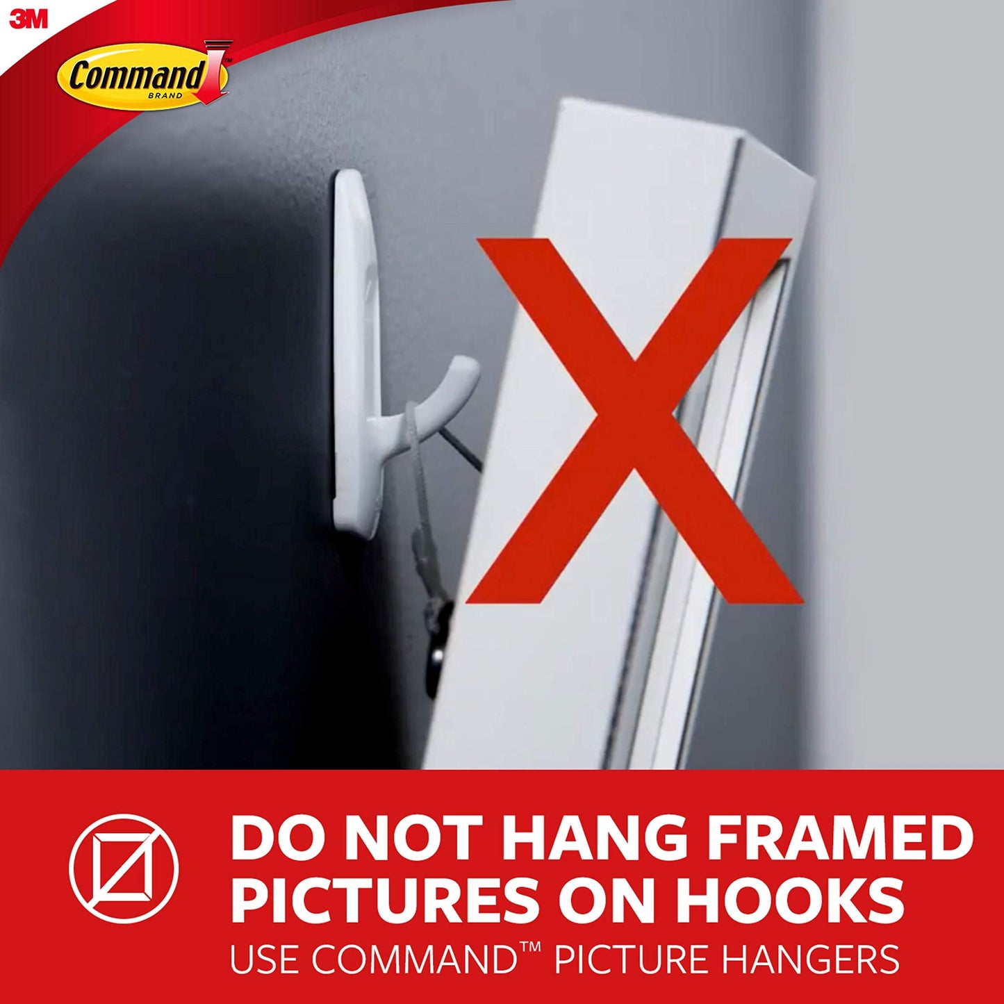 Command Large Utility Hooks, Damage Free Hanging Wall Hooks with Adhesive Strips, No Tools Wall Hooks for Hanging Christmas Decorations, 7 White Hooks and 12 Strips L