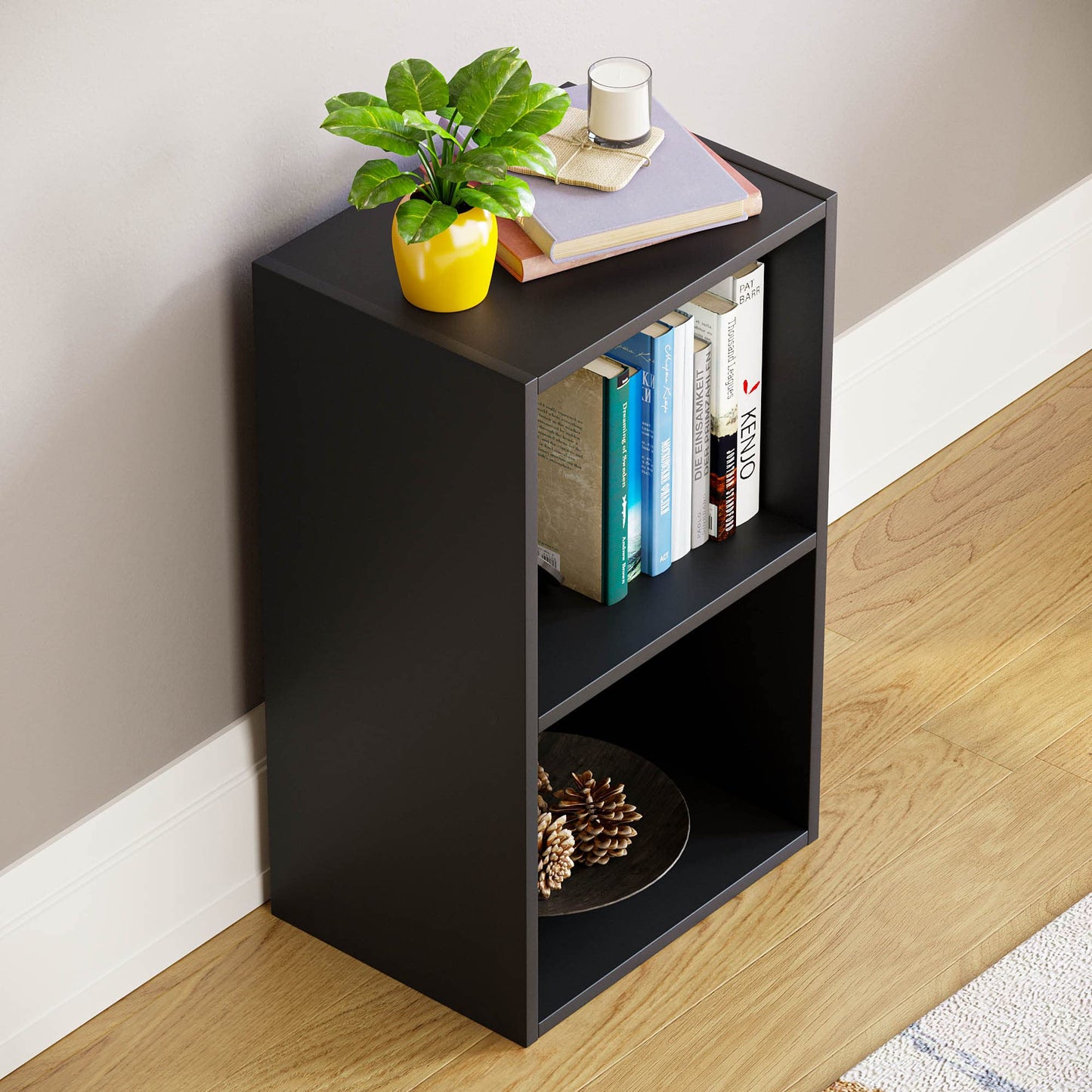 Vida Designs Oxford 2 Tier Cube Bookcase, Black Wooden Shelving Display Storage Unit Office Living Room Furniture