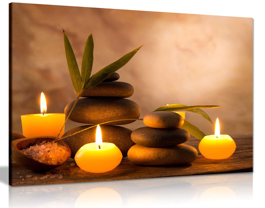 Aromatic Candles & Zen Stones Canvas Wall Art Picture Print (24x16in) 61x41 cm (24x16in)