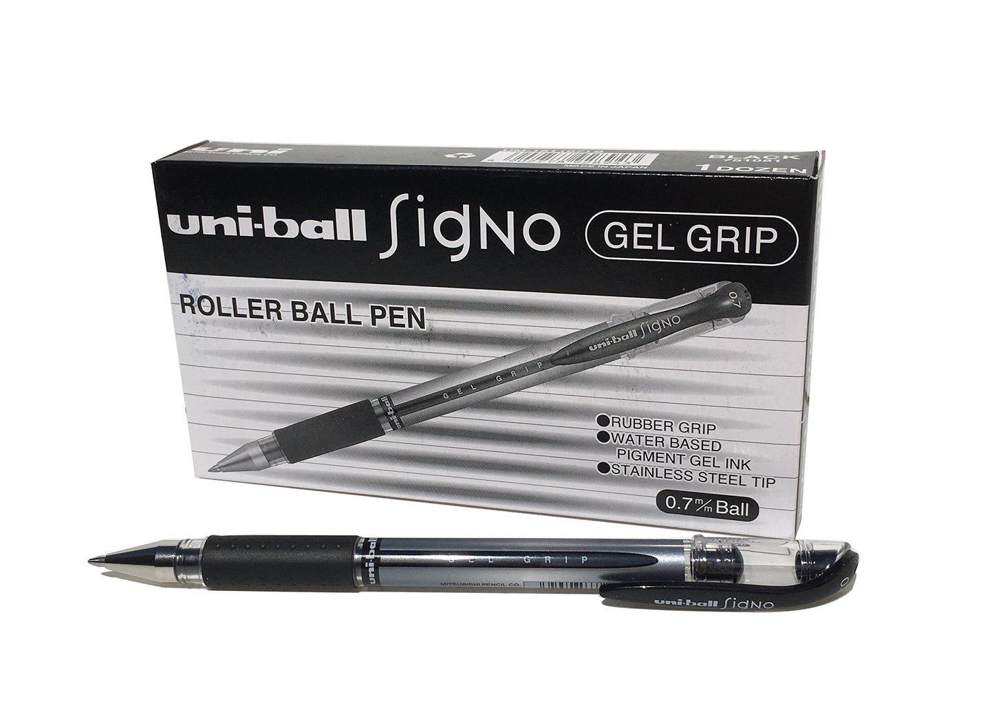 Uni-ball 751081000 UM151S SigNo Gel Rollerball Comfort Grip 0.7mm Tip 0.5mm Line Black (Pack of 12) 12 Black