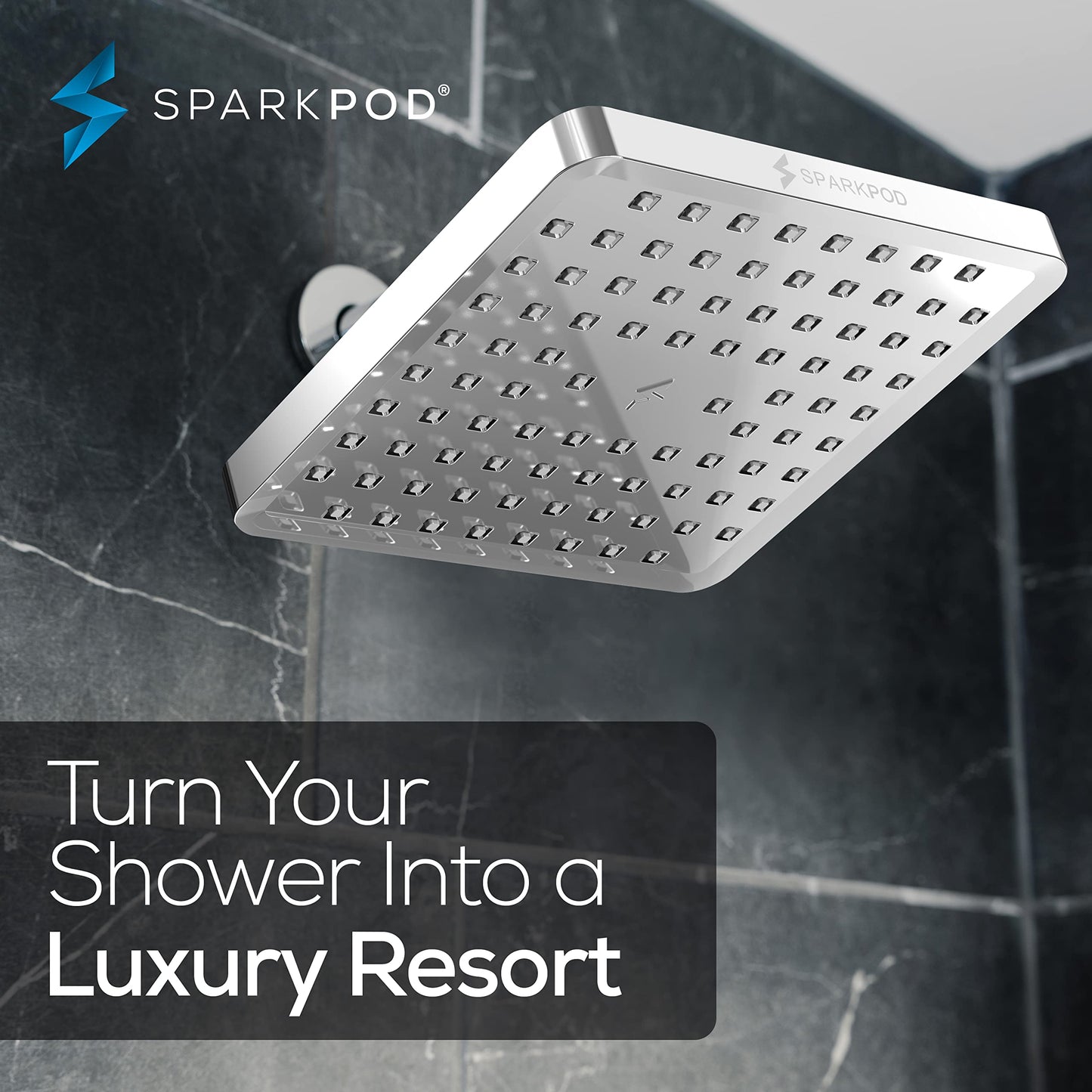 SparkPod Fixed Shower Head - High Pressure Rain - Luxury Modern Look - Easy No-Tool Installation - Perfect Adjustable Replacement for Your Bathroom Shower Heads (20 cm Square, Luxury Polished Chrome) 20 cm Square 1. Luxury Polished Chrome 20 Cm Square