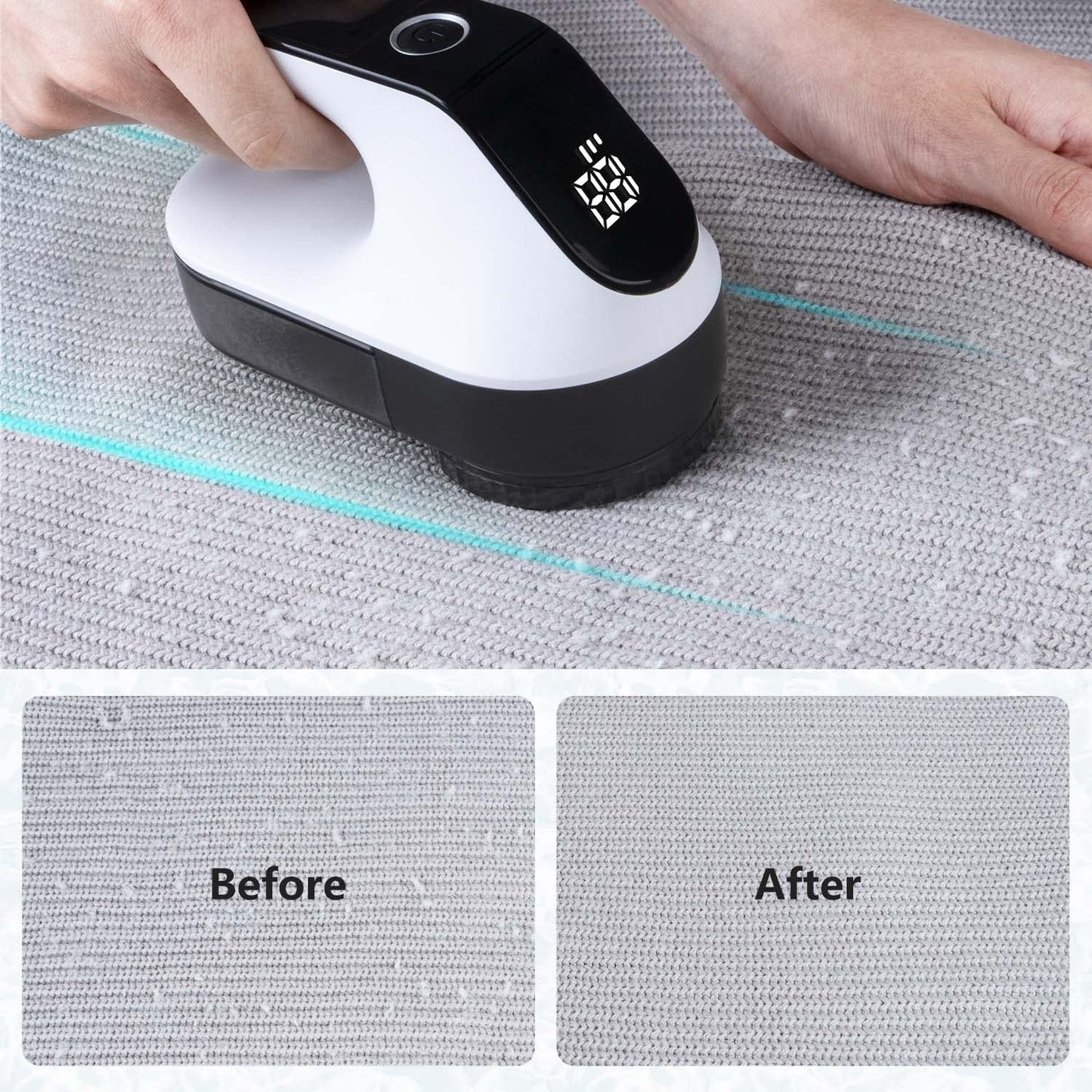 Electric Lint Remover, BAICIWE Fabric Shaver, Lint Removers for Clothes and Furniture with 3-Speeds and Battery Led Digital Display,2 Replaceable 6-Leaf Blades,Wall Mounted Storage Box White-black