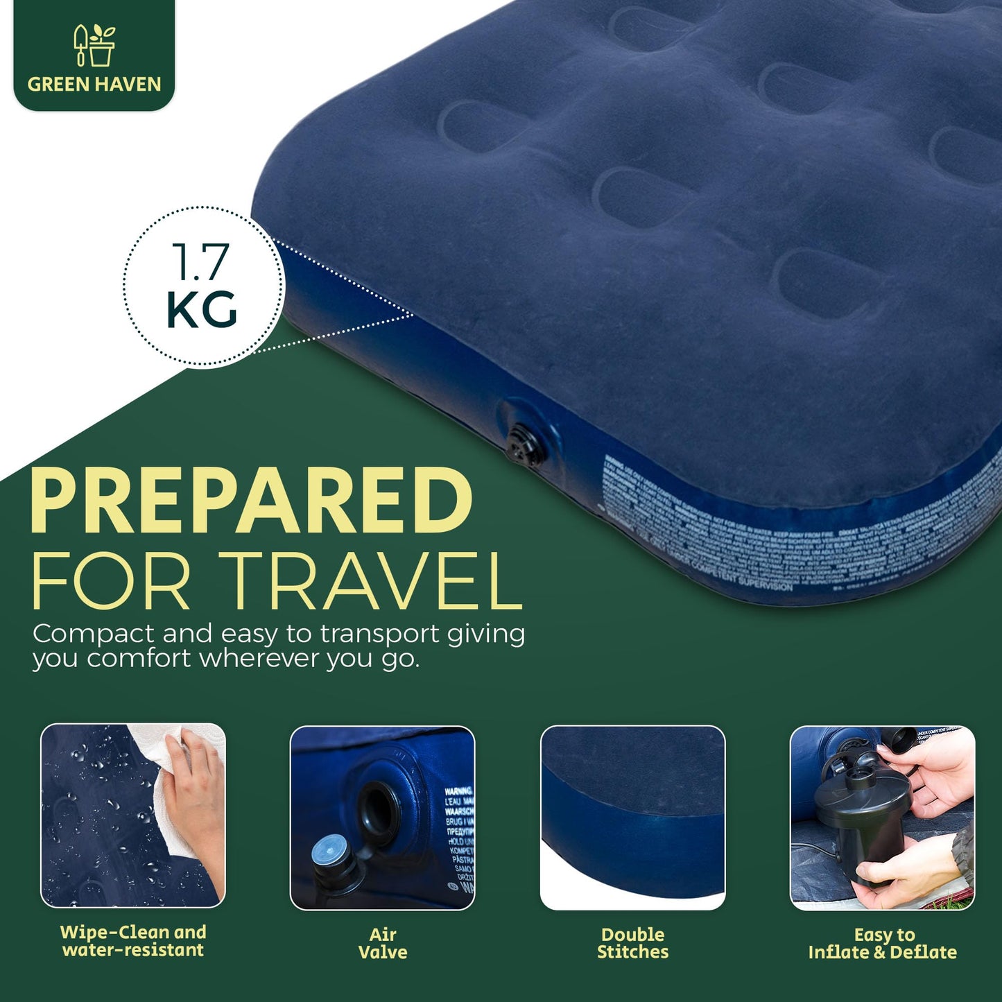 Green Haven Single Blow up Camping bed |Waterproof Single Airbed Inflatable Mattress | Single Air Beds for Adults & Kids |Quick Inflatable Camping Mattress | Premium Camping Mattress Single Air Bed