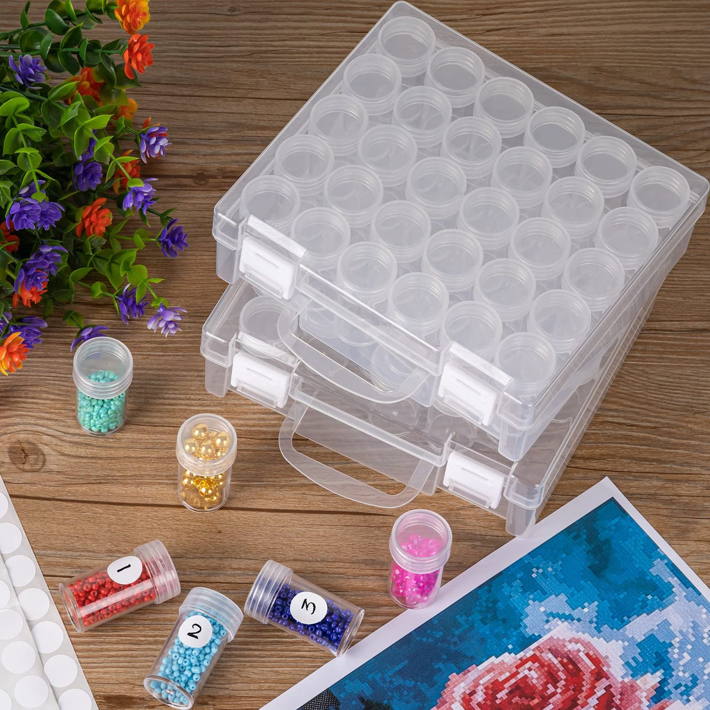 30 Slots Diamond Painting Storage Containers, Diamond Art Storage Case Diamond Painting Accessories Small Clear Bead Boxes with Lid 30 Grids Transparent Storage Case for Seed Art Rhinestones (2 Pack) 2 Pack - The outer box: 6.7" x 5.9" x 2.0"