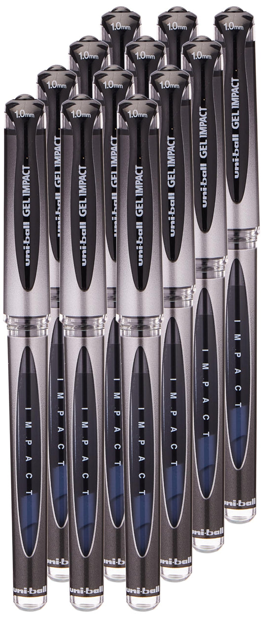 Uni-ball 218990000 UM-153S Signo Impact Gel Pens with Rubber Grip, Black Gel, 1mm Nib (Pack of 12) 12 Black Broad 1mm