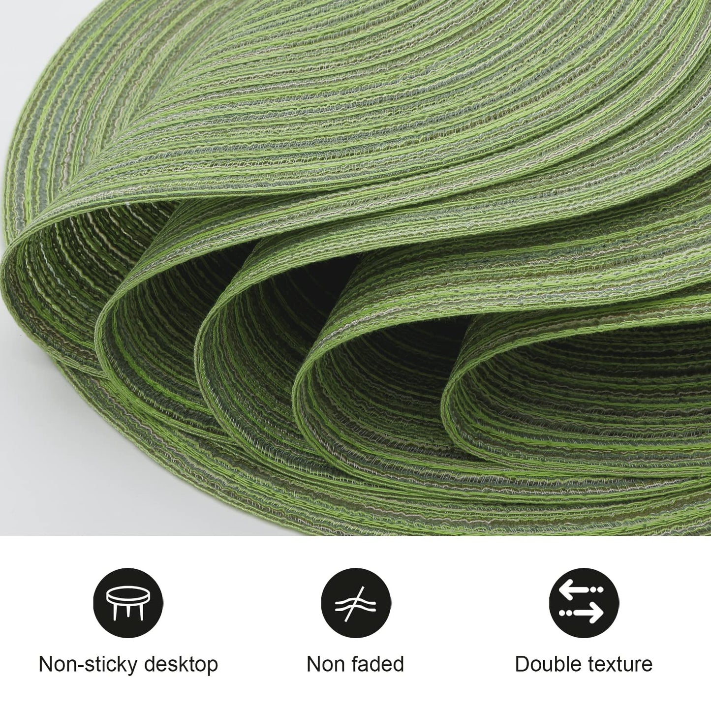 Pauwer Round Placemats and Coasters Set of 6, Green Non Slip Washbale Table Mats and Coasters Sets Heat Resistant Decor Table Place Mats 6pc placemats and 6pc coasters