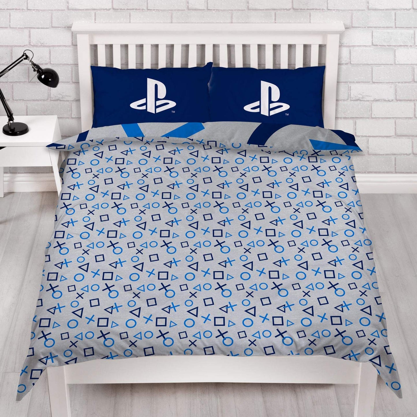 Character World PlayStation Blue Double Duvet Cover Officially Licensed Sony Reversible Two Sided Gaming Bedding Design with Matching Pillowcase, Polycotton, Blue, PYSBLEDD001UK2 Multicolor