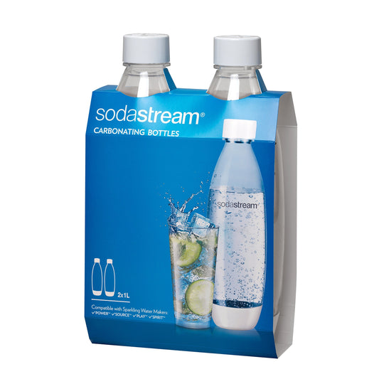 SodaStream Source Carbonating Bottles (Twin Pack), 1 L, White SLIM Carbonating Bottles White 1 L US