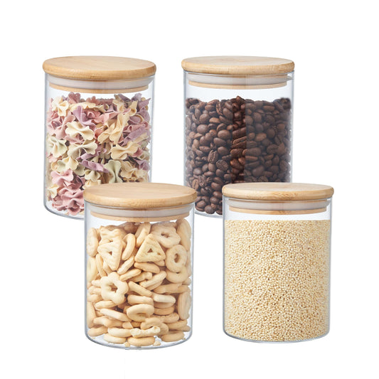 ORNAMI Airtight Glass Pantry Storage Canister Jar with Bamboo Lid | BPA-Free, Clear Kitchen Storage Jar (4 Pack, 0.8L) 4 Pack