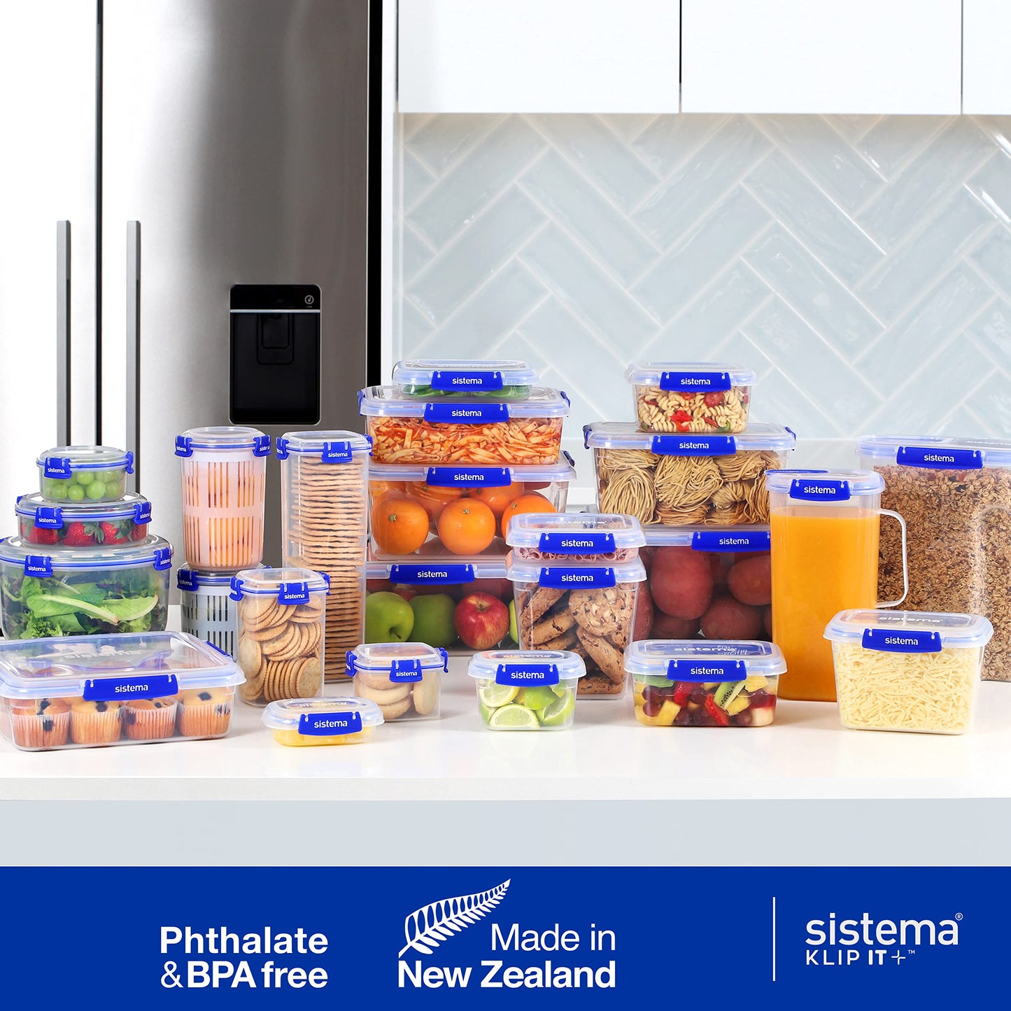 Sistema KLIP IT PLUS Food Storage Containers | 3.35 L | Leak-Proof, Stackable & Airtight Fridge/Freezer Containers with Lids | BPA-Free Plastic | Recyclable with TerraCycle® | Blue Clips | 3 Count 3.35L 3 Pack