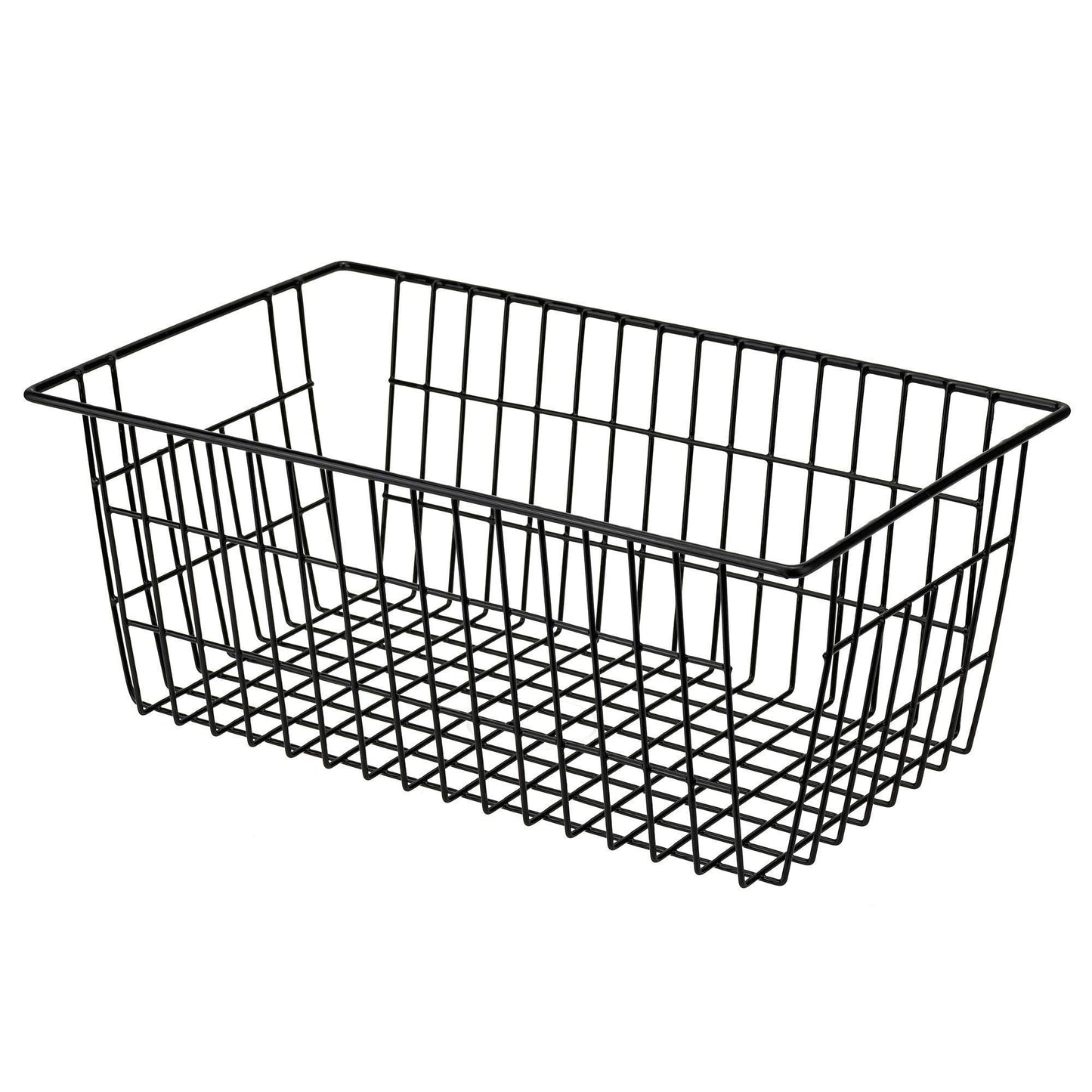 SANNO Wire Organizer Storage Bins Basket Black Farmhouse Large Organizer Bins for Fridge Storage Freezer, Office, Bathroom, Pantry Organization Storage Bins Rack with Handles-Set of 2 2pack