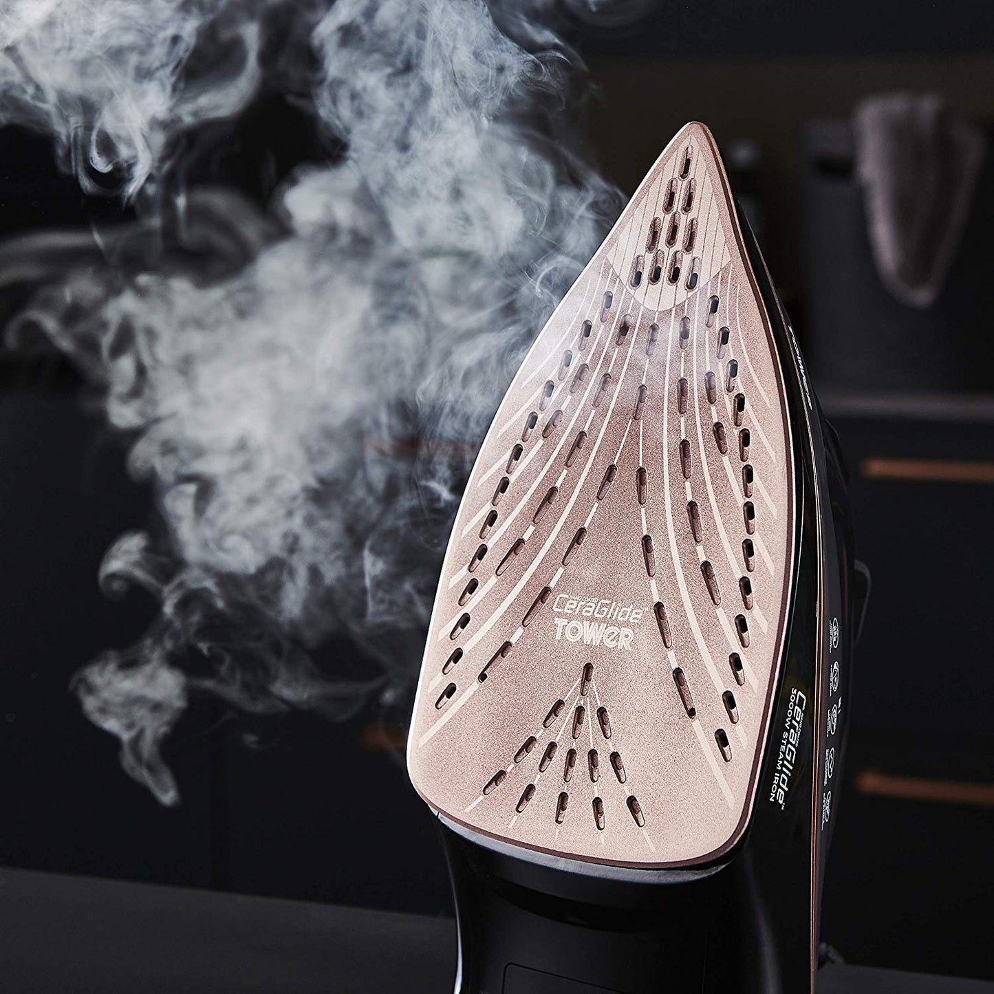 Tower T22013 CeraGlide Steam Iron, Ceramic Sole Plate, 3100 W, Rose Gold and Black.