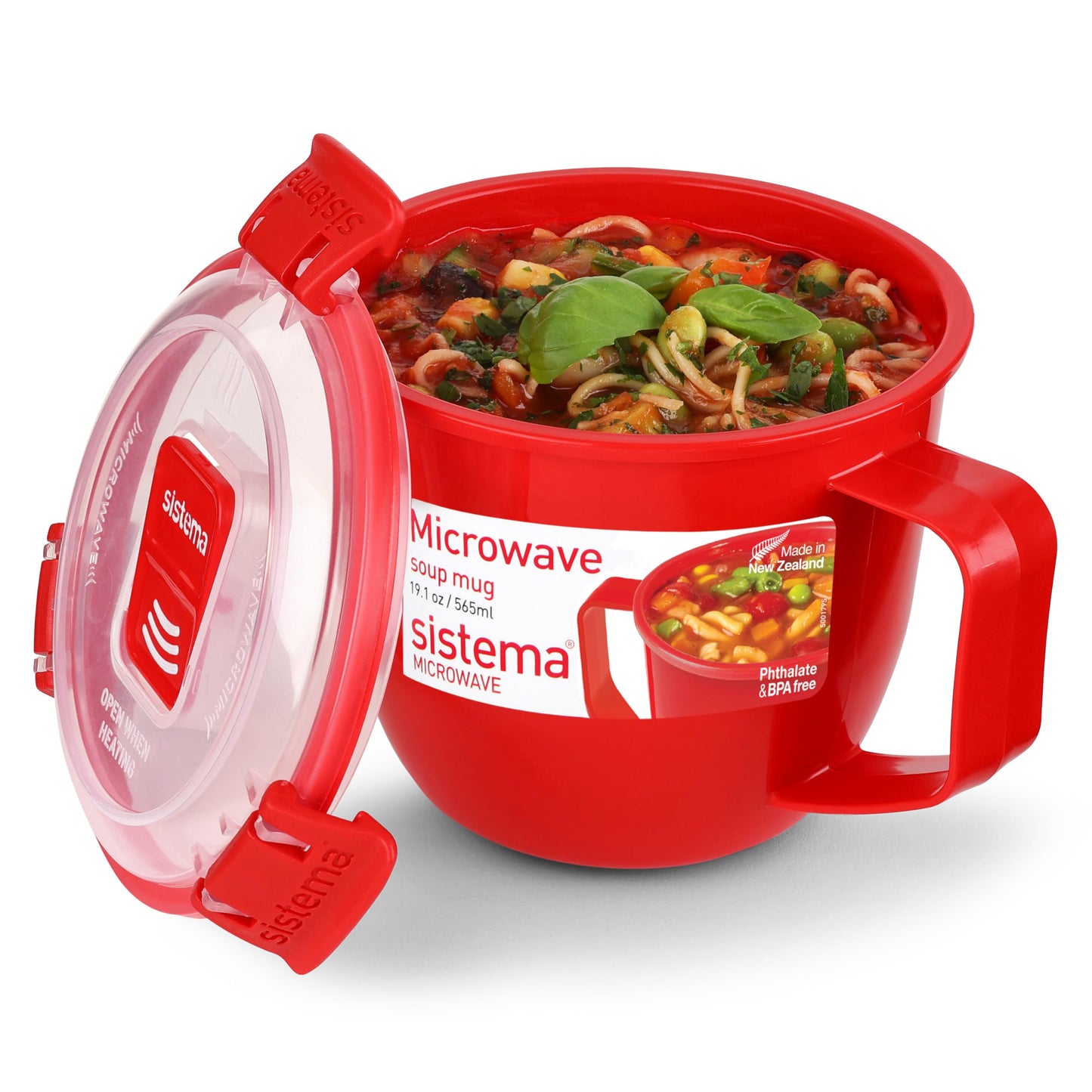 Sistema Microwave Small Soup Mug, Microwave Food Container, 565 ml, BPA-Free, Red/Clear 1 Count (Pack of 1)