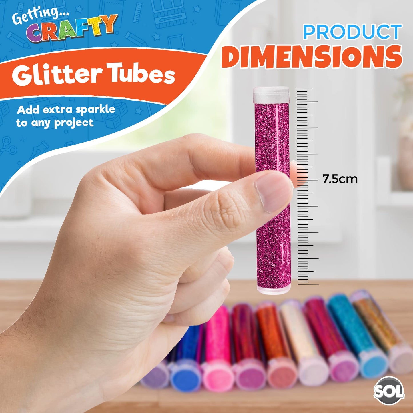 10pk Kids Glitter Tubes in 10 Assorted Vibrant Colours | Christmas Glitter for Kids Crafts | Fine Glitter for Slime | Craft Glitter Shaker | Resin Glitter for Arts | Nail Glitter for Wax Melts