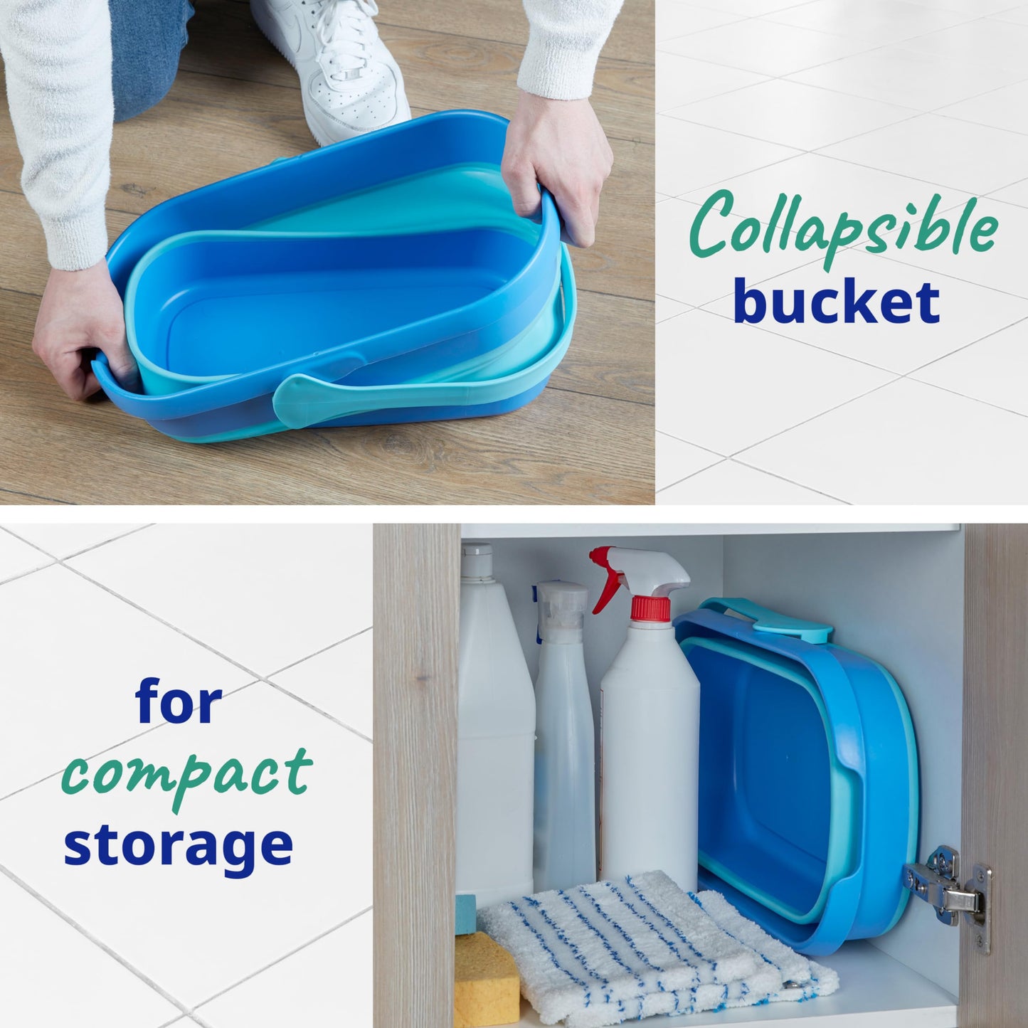 Spontex Ultra Compact Twist Mop and Bucket Set, Microfibre Mop with Built-In Self-Wringing System, 10L Foldable Bucket, Cleans Laminate, Wood & Tile Flooring, Washable Mop Head Twist Mop Ultra Compact Kit