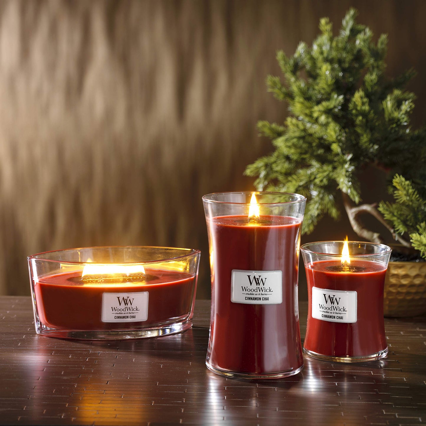 Woodwick Ellipse Scented Candle with Crackling Wick | Cinnamon Chai | Up to 50 Hours Burn Time Glass, Red