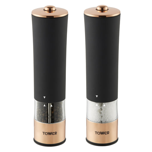 Tower T847003RB Electric Salt and Pepper Mill, Stainless Steel, Soft-Touch Body, Rose Gold and Black Single