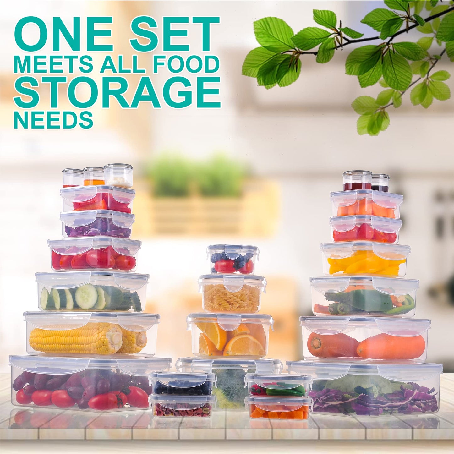 50 Pcs Large Food Storage Containers with Lids Airtight-2500ML to Sauces Box-Total15.5L Stackable Kitchen Bowls Set Meal Prep Containers-BPA Free Leak proof Plastic Lunch Boxes- Freezer Microwave safe 50 PCs